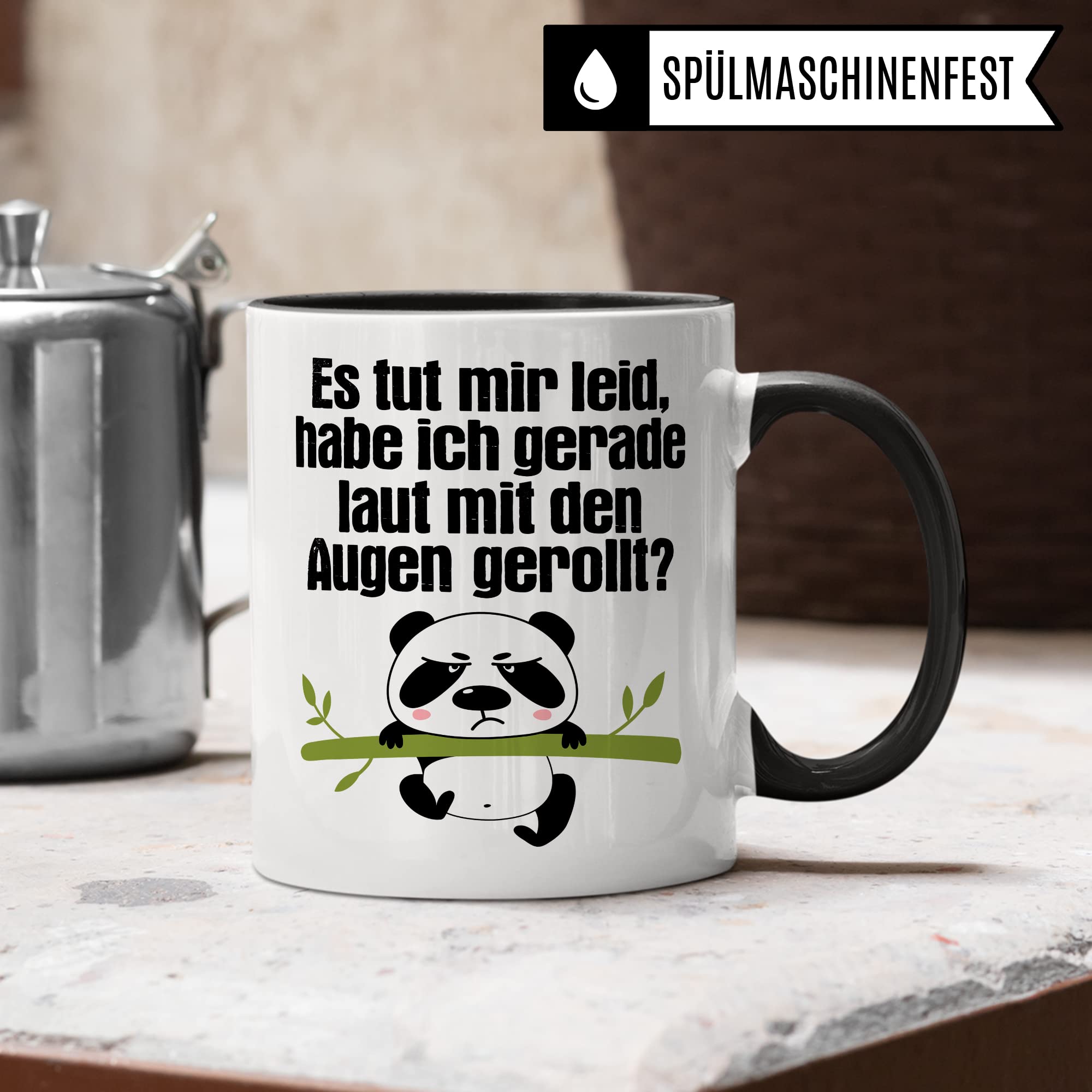 Tasse witzig Lustig Kaffeetasse Tasse fürs Büro Panda Tasse Augen rollen Spruch Kaffee-Becher Tassen Sprüche Witz Cool Kollegin Geschenk Geschenkidee