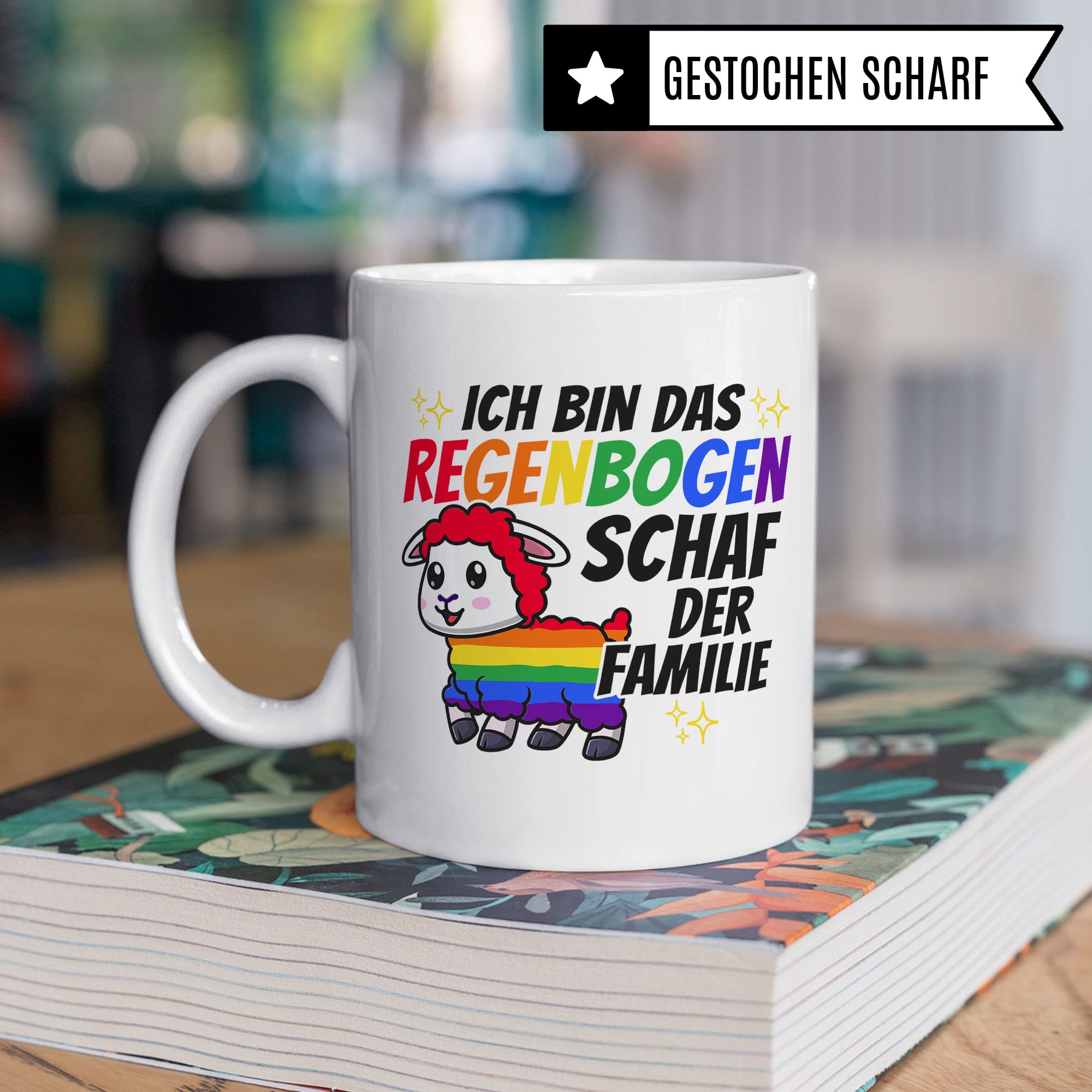 LGBTQI+ Tasse, Ich bin das Regenbogen Schaf der Familie, Gay Pride Geschenk Spruch lustig Motiv Geschenkidee Kaffeetasse outing LGBT queer schwul lesbisch Spruch