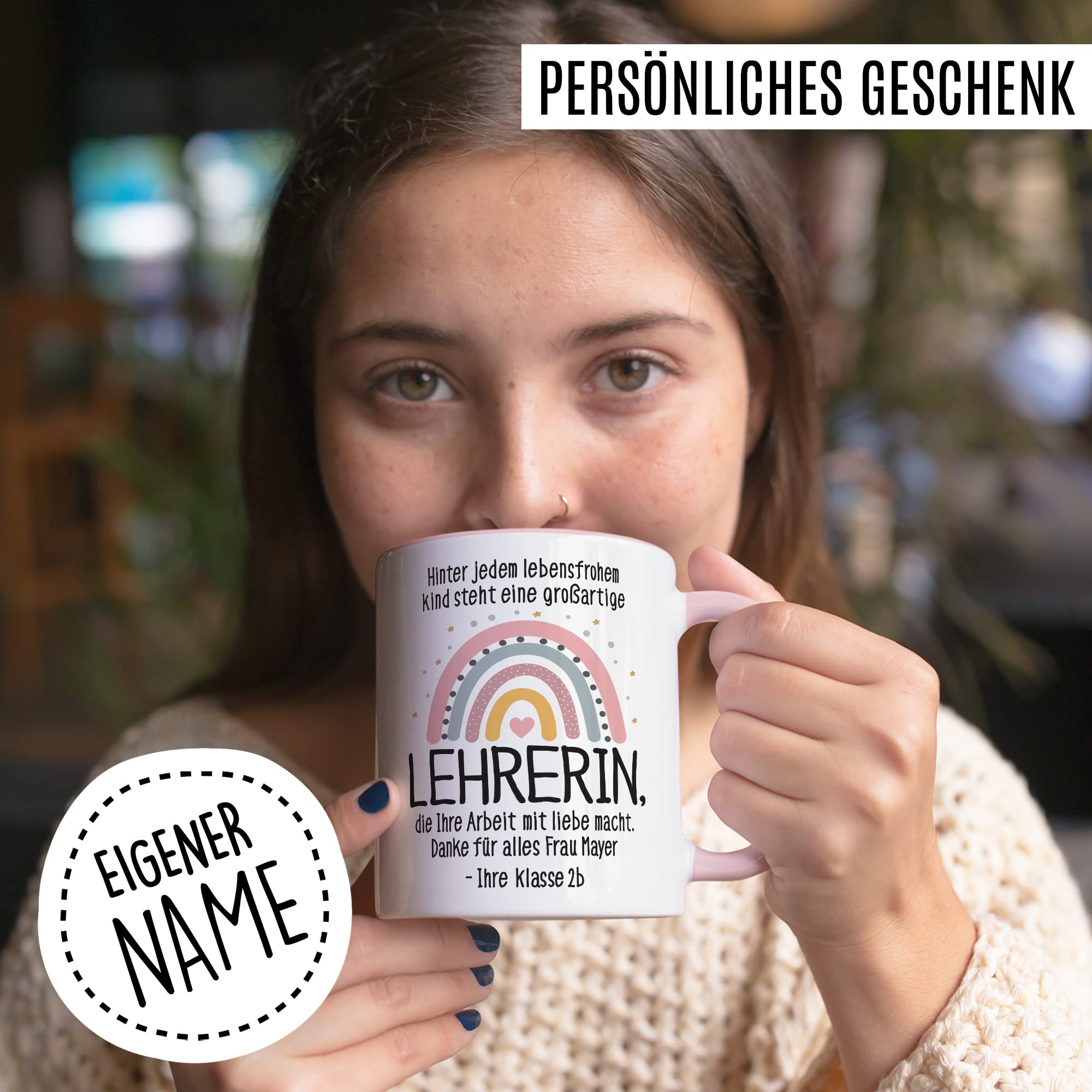 Lehrerin Tasse mit Spruch personalisiert Geschenkidee für Lehrerinnen personalisierbar mit Name Abschiedsgeschenk Abschied Kaffee-Becher