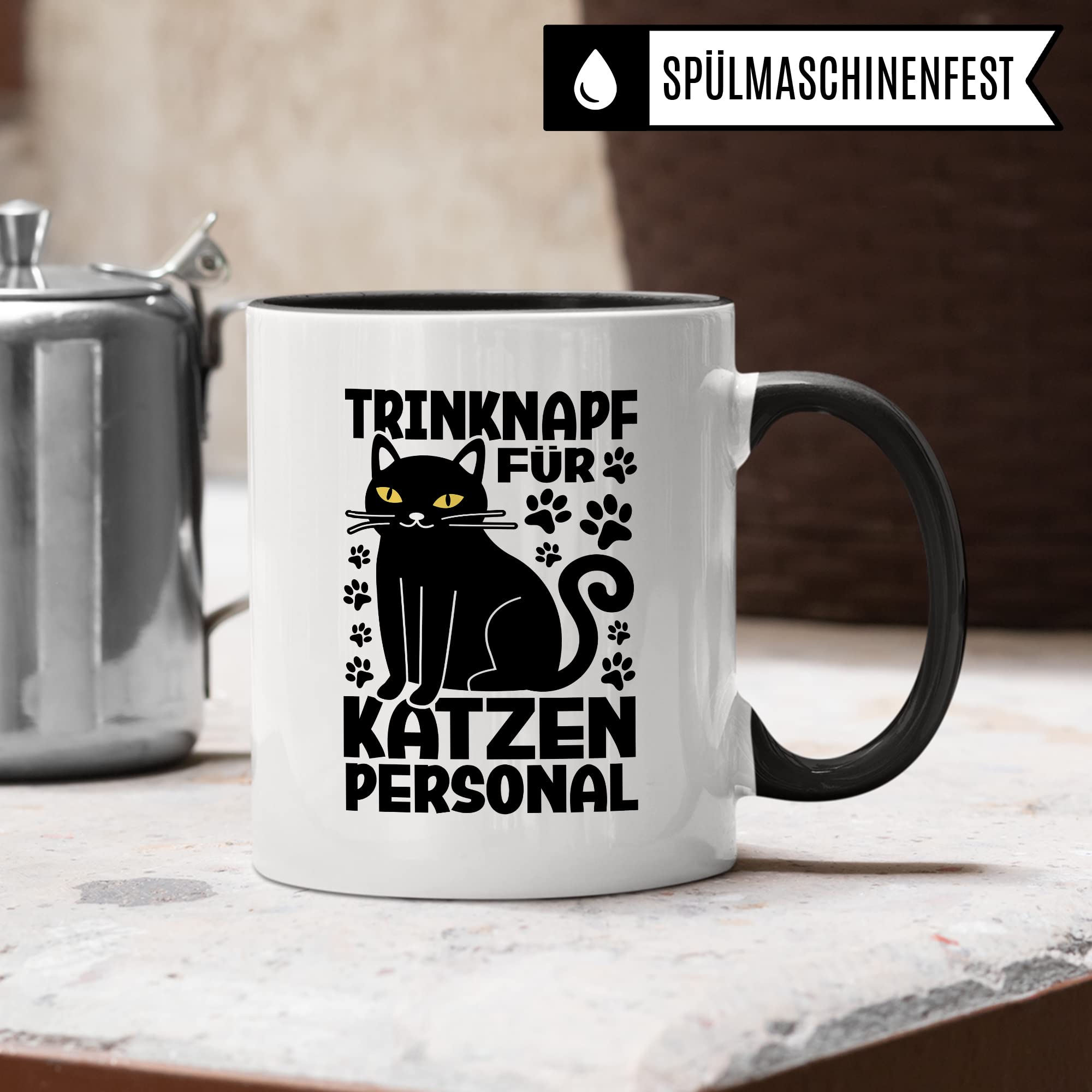 Katzen Tasse Kaffeetasse Humor Kaffee-Becher mit Spruch Katze Witz Katzenmama Trinknapf für Katzenpersonal Trinknapf Geschenk Geschenkidee für Katzenliebhaber Katzentasse Tasse fürs Büro