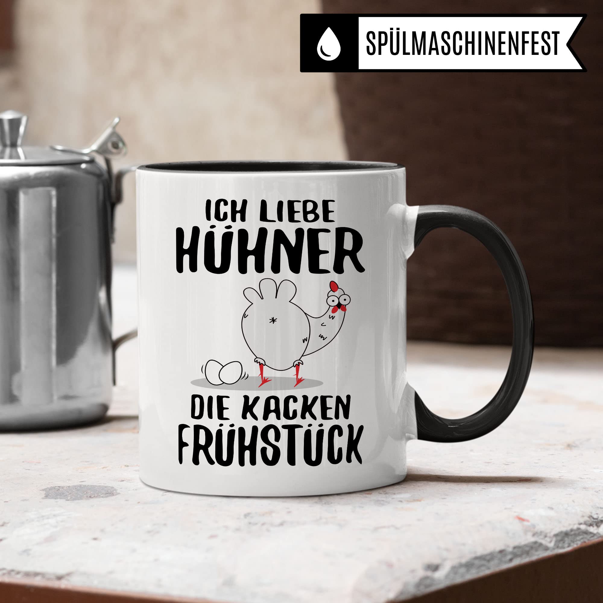 Hühner Tasse, Ich liebe Hühner die kacken Frühstück, lustig Hühnerhalter Geschenk für Landwirt Bauer Hühnerbesitzer, witzige Frühstück-Tasse mit Huhn-Motiv