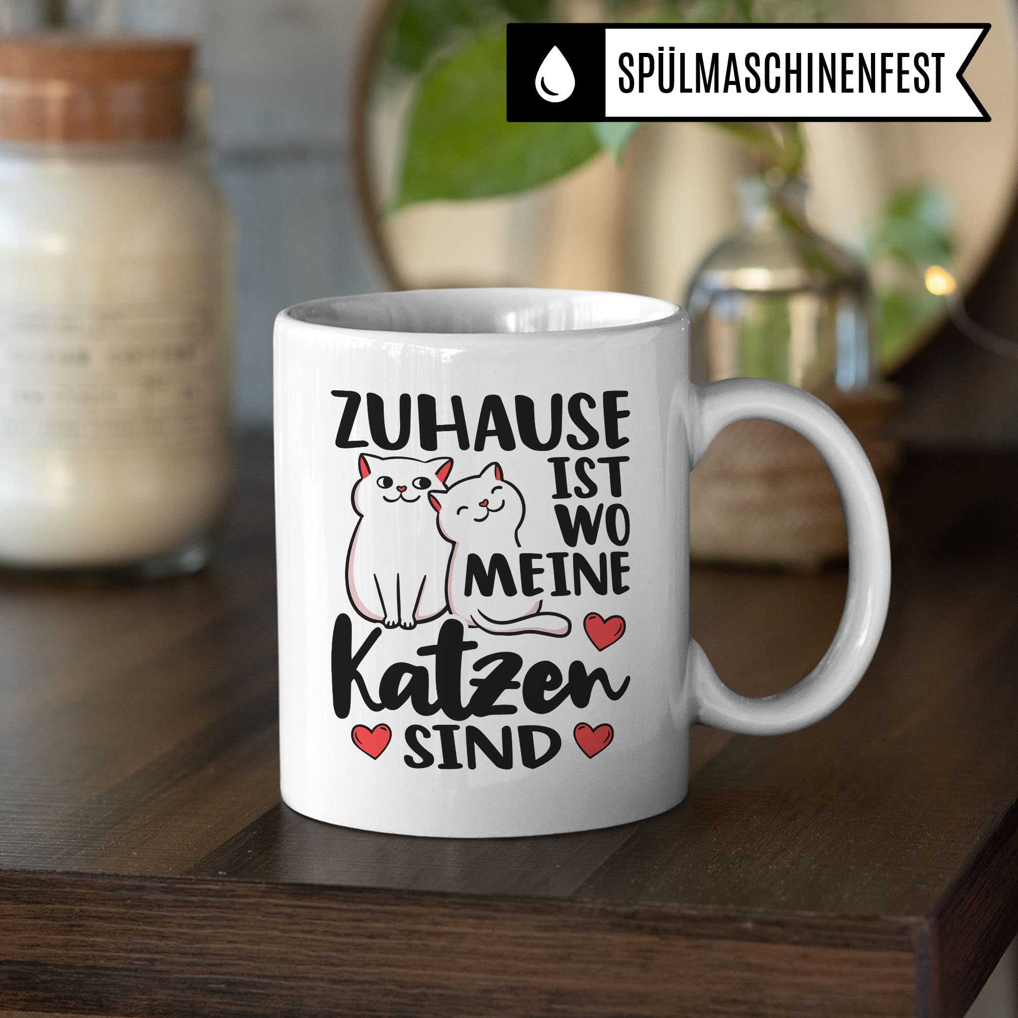 Tasse Katzen-Motiv, Zuhause ist wo meine Katzen sind Spruch, Süßes Geschenk Katzenliebhaber Katzen-Motiv, Geschenkidee Kollegen Freund Freundin, lustige Katze Kater Katzenfreund Büro-Tasse