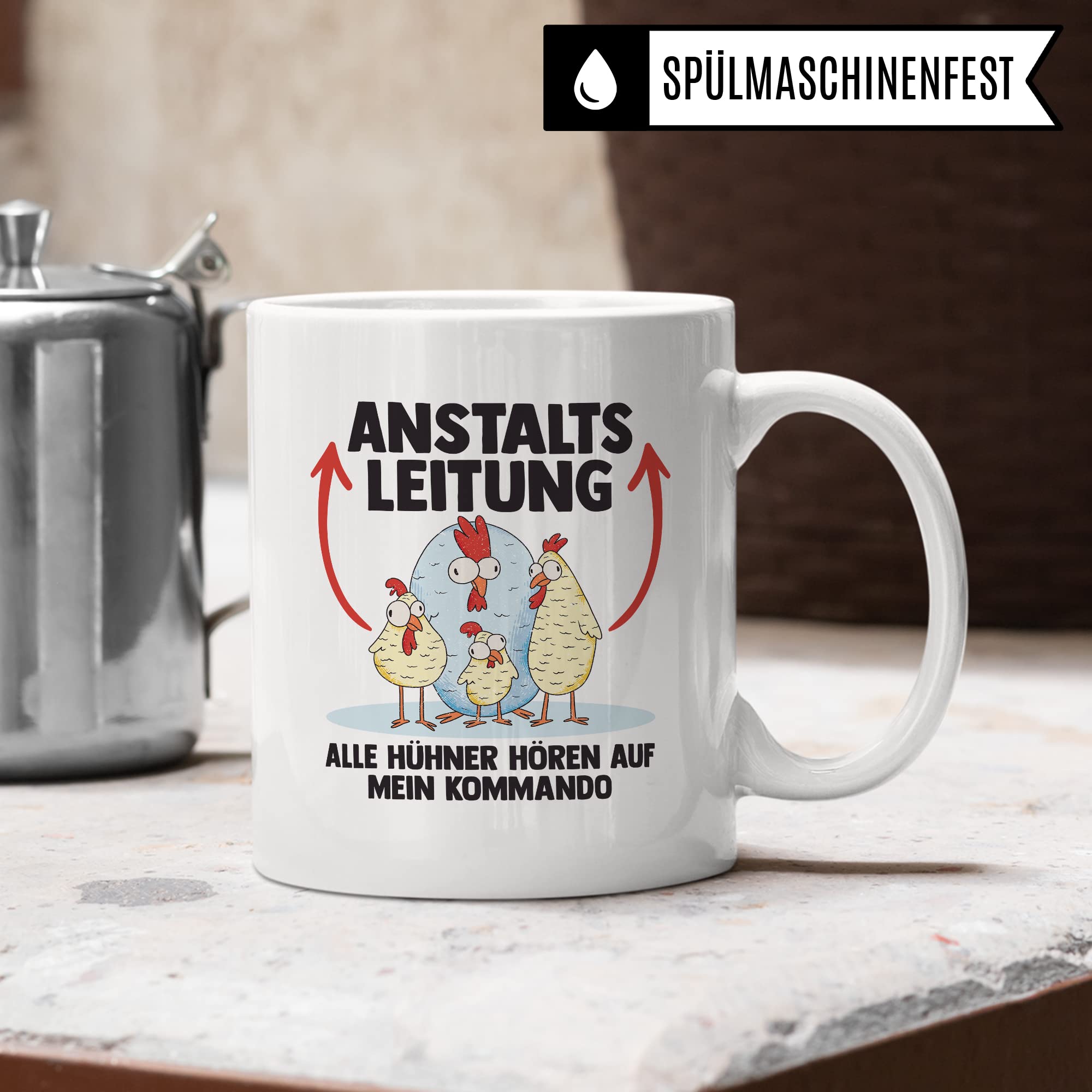 Hühner Tasse Huhn Kaffeetasse Anstaltsleitung Kaffee-Becher Hühnerhalter Geschenk Hühnerbesitzer Geschenkidee Lustig Humor Spruch