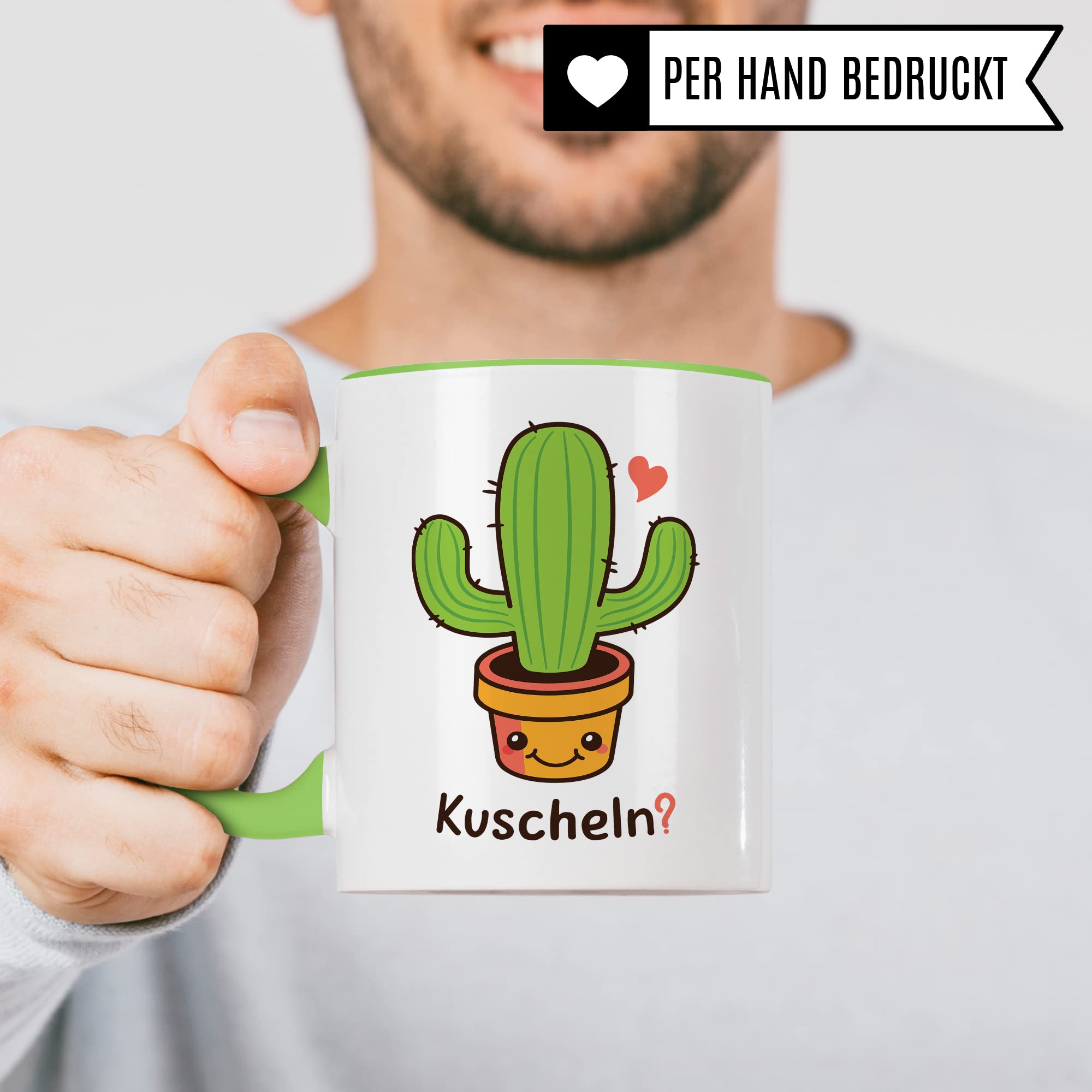 Lustige Tasse mit Spruch: Kuscheln?, Kaktus-Motiv, Geschenk für Lehrer Kollegen Freund Freundin Arbeiter, Geschenkidee Büro lustig Sarkasmus, Kaffeetasse sarkastische Spruch