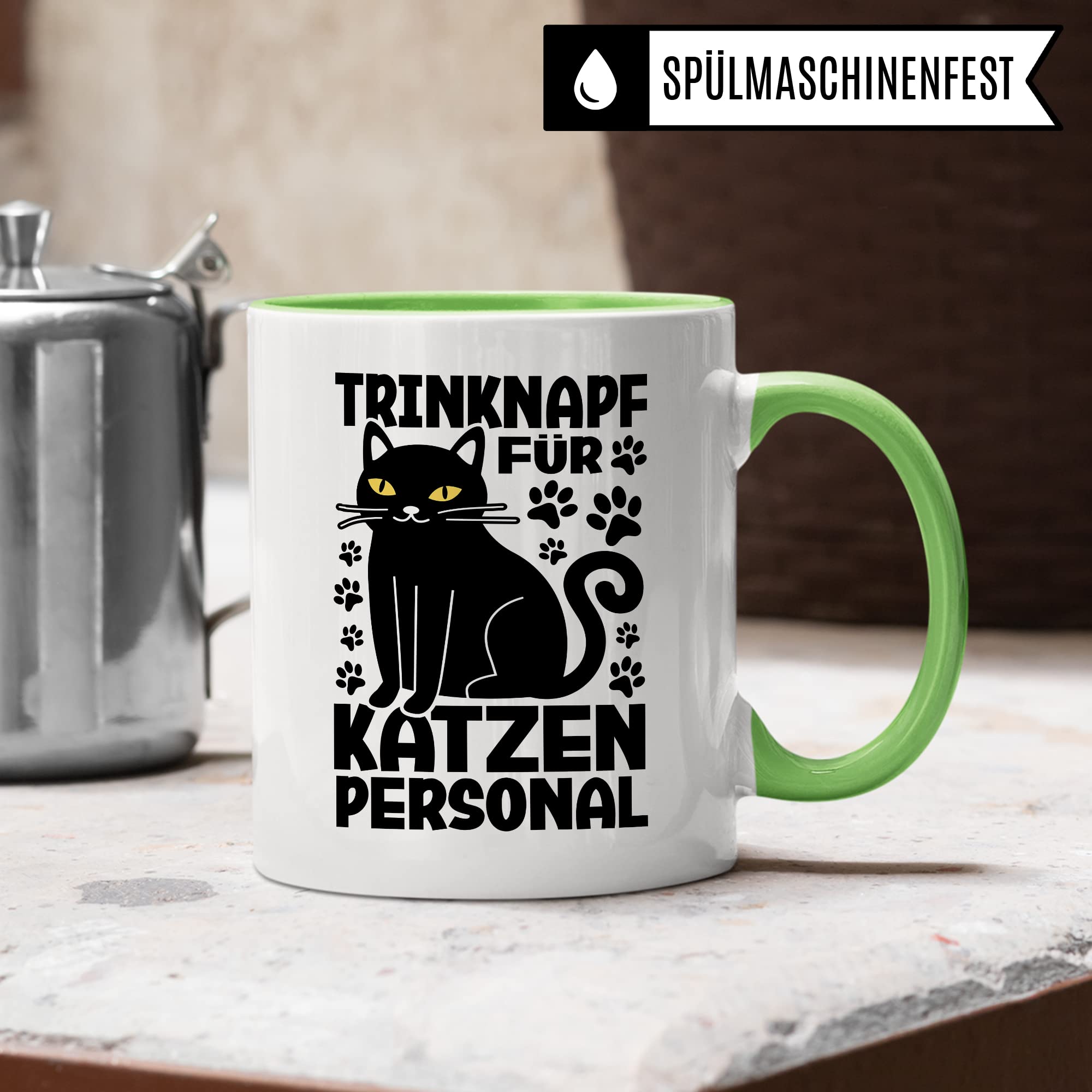 Katzen Tasse Kaffeetasse Humor Kaffee-Becher mit Spruch Katze Witz Katzenmama Trinknapf für Katzenpersonal Trinknapf Geschenk Geschenkidee für Katzenliebhaber Katzentasse Tasse fürs Büro