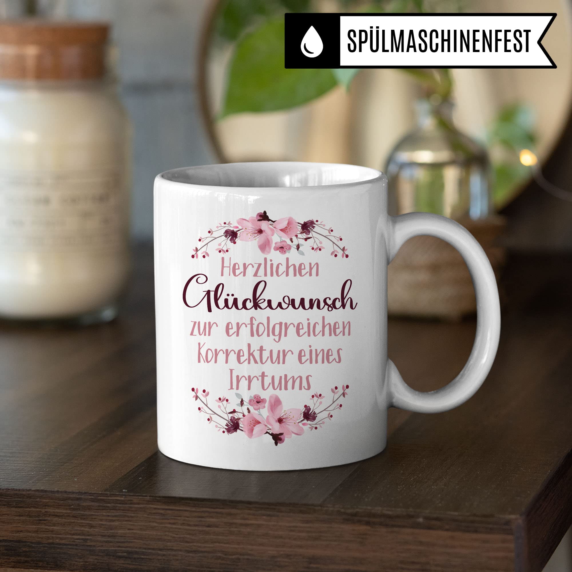 Scheidung Tasse, Herzlichen Glückwunsch zur erfolgreichen Korrektur eines Irrtums, Scheidung Trennung Spruch lustig Motiv Geschenkidee Kaffeetasse divorce Kaffee-Becher