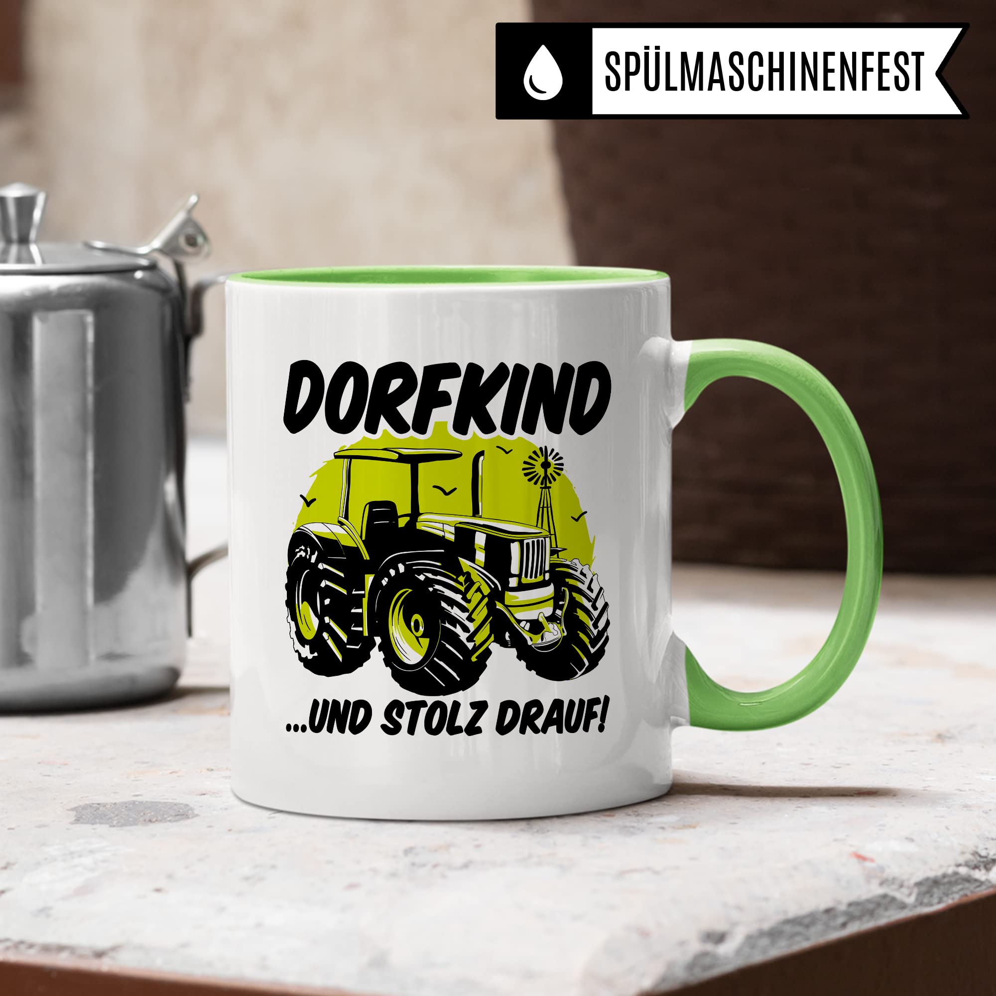 Tasse Dorfkind Geschenk, DORFKIND…UND STOLZ DRAUF Geschenkidee Dorfkinder Kaffeetasse mit Spruch lustig Kaffee-Becher Teetasse ländlich Humor Witztasse