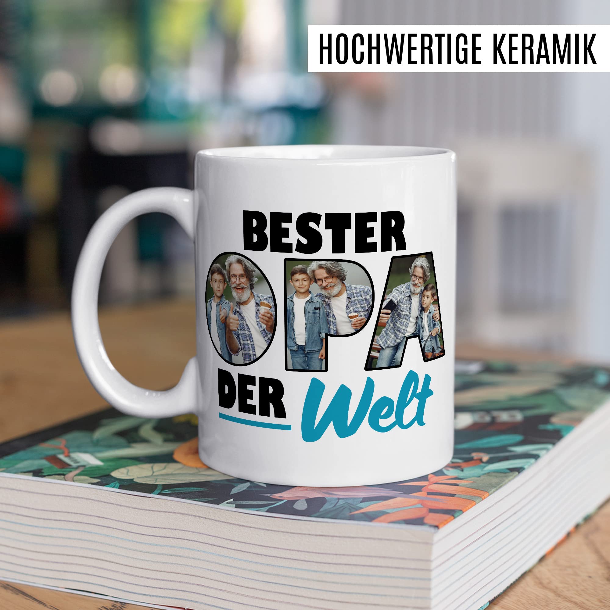 Opa Tasse personalisierbar mit Bild, Bester Opa der Welt, Geschenk personalisiert Großvater Spruch Enkelkinder schöner Spruch Geschenkidee Kaffeetasse Enkel