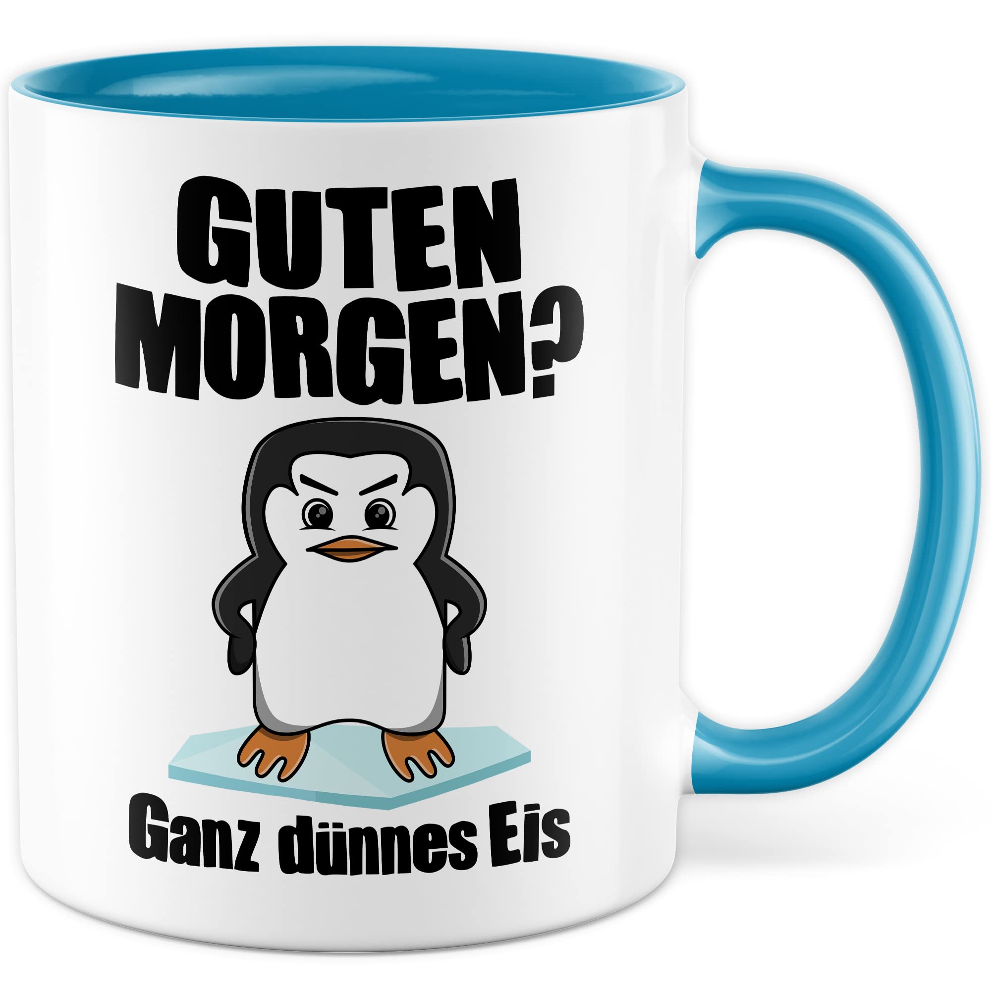 Tasse Morgenmuffel Geschenk, Guten Morgen? Ganz dünnes Eis Geschenkidee Kaffeetasse mit Spruch lustig Kaffee-Becher Bürogeschenk Pinguin-Motiv lustige Tasse Kollegen