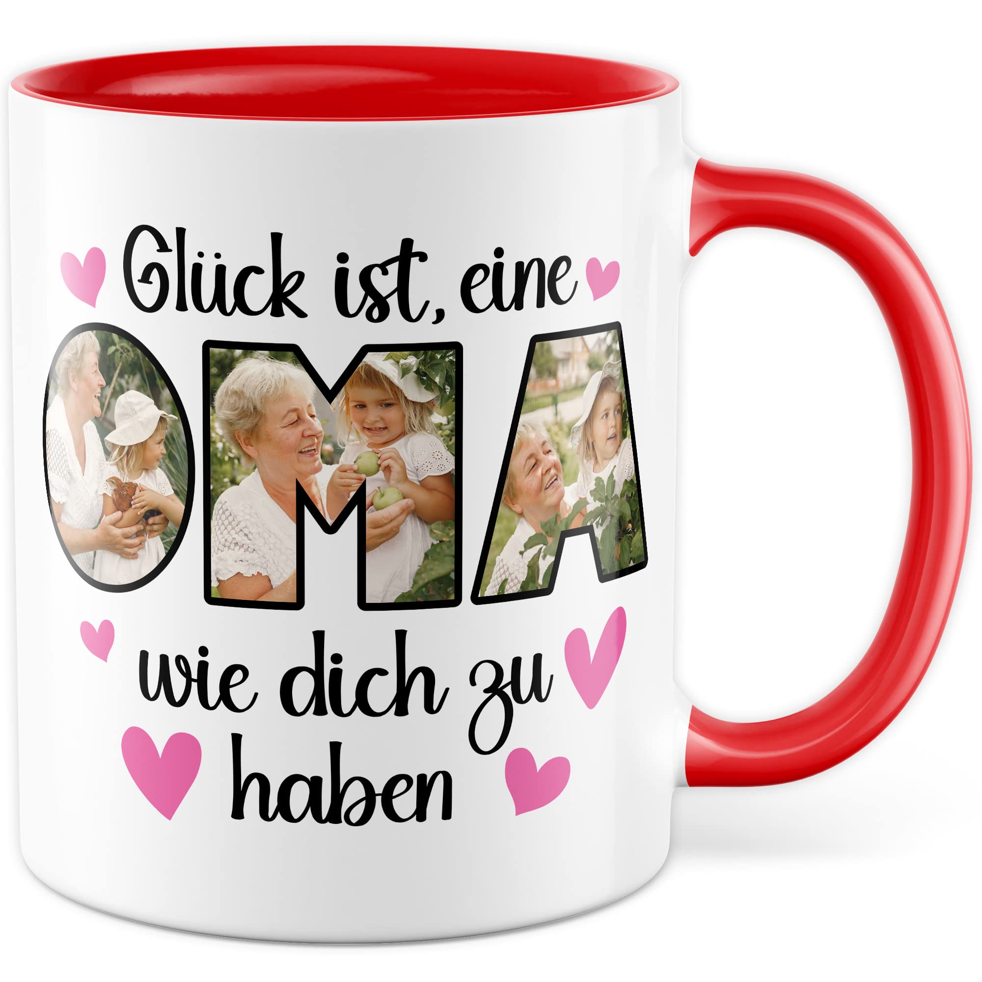 Oma Tasse personalisliert mit Bild, Glück ist eine Oma wie dich zu haben, Geschenk personalisierbar Großmutter Spruch Enkelkinder Geschenkidee Enkel Kaffeetasse