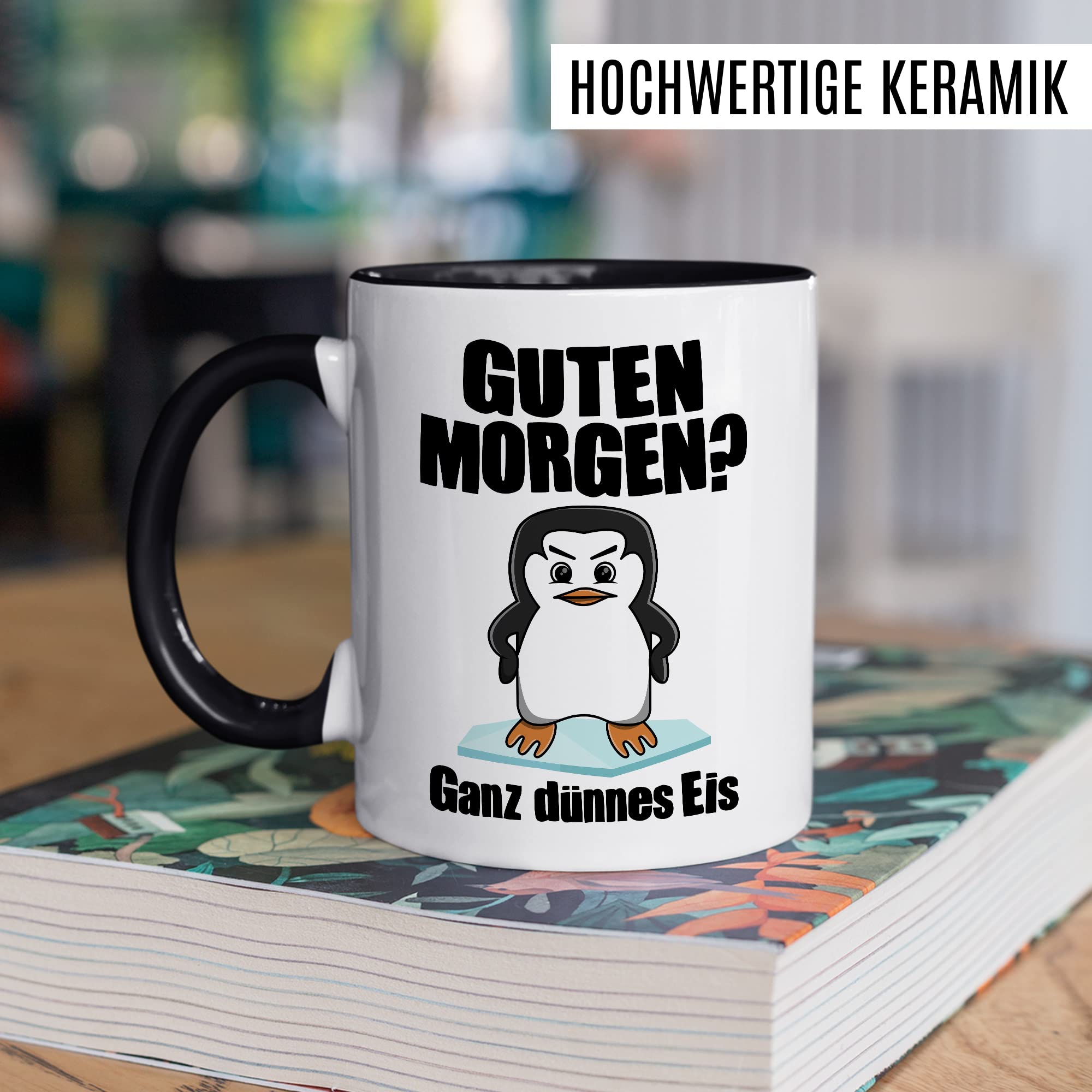 Tasse Morgenmuffel Geschenk, Guten Morgen? Ganz dünnes Eis Geschenkidee Kaffeetasse mit Spruch lustig Kaffee-Becher Bürogeschenk Pinguin-Motiv lustige Tasse Kollegen