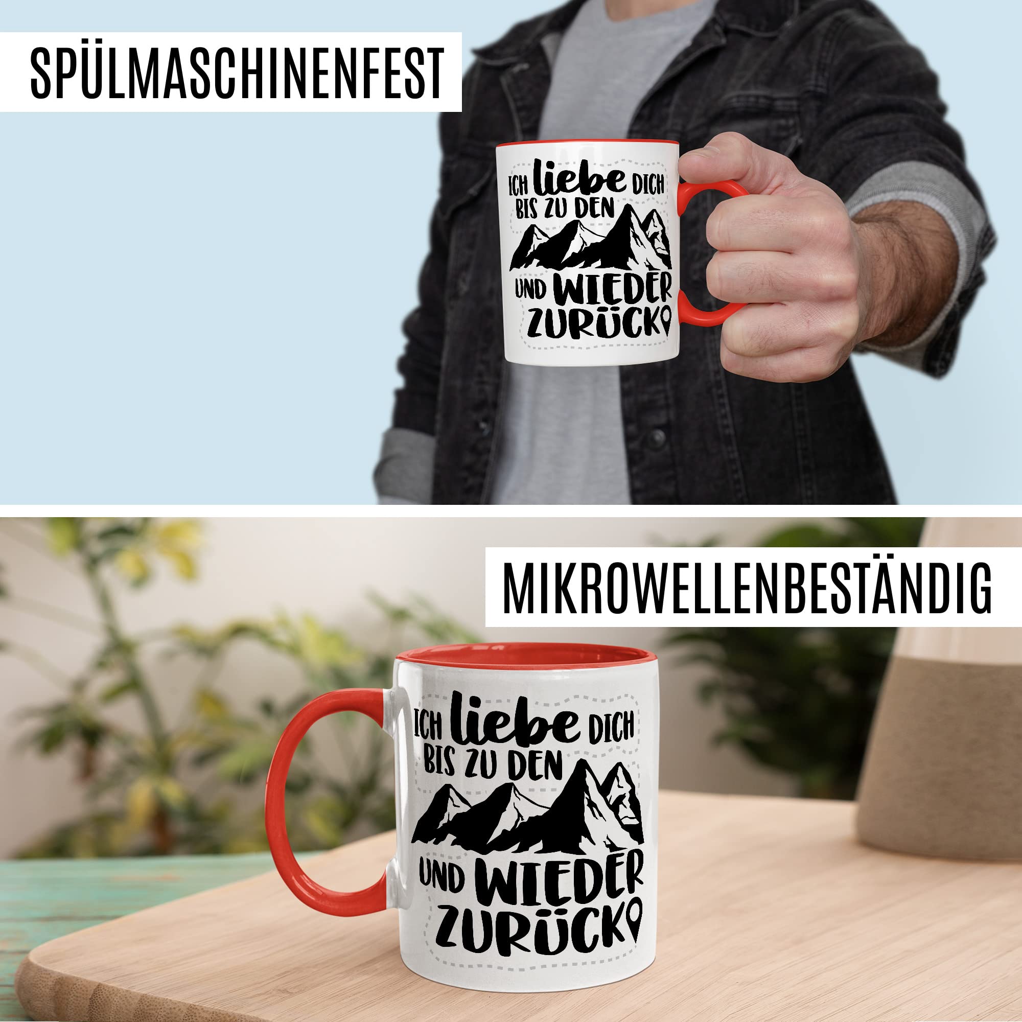 Berge Tasse Liebe Geschenk, Ich liebe dich bis zu den Bergen und zurück Geschenkidee Bergsteiger Kaffeetasse mit Spruch Kaffee-Becher Bergsteigen Wandern Natur