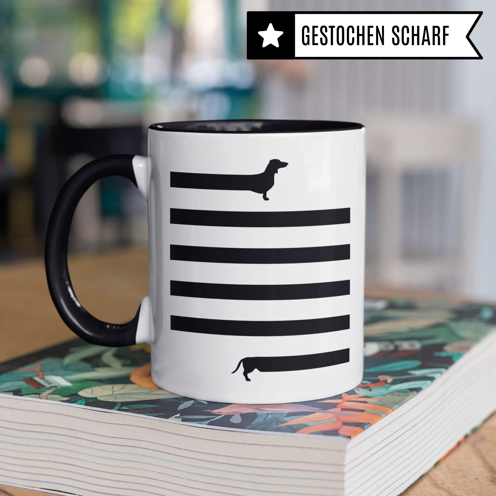 Dackel Tasse | Dackel Geschenke witzig Dachshund Motiv für Hundehalter Hundebesitzer | Becher Dackelmotiv Zeichnung Hundeliebhaber Hundeliebhaberin | Rauhaardackel Deko lustige Geschenkidee