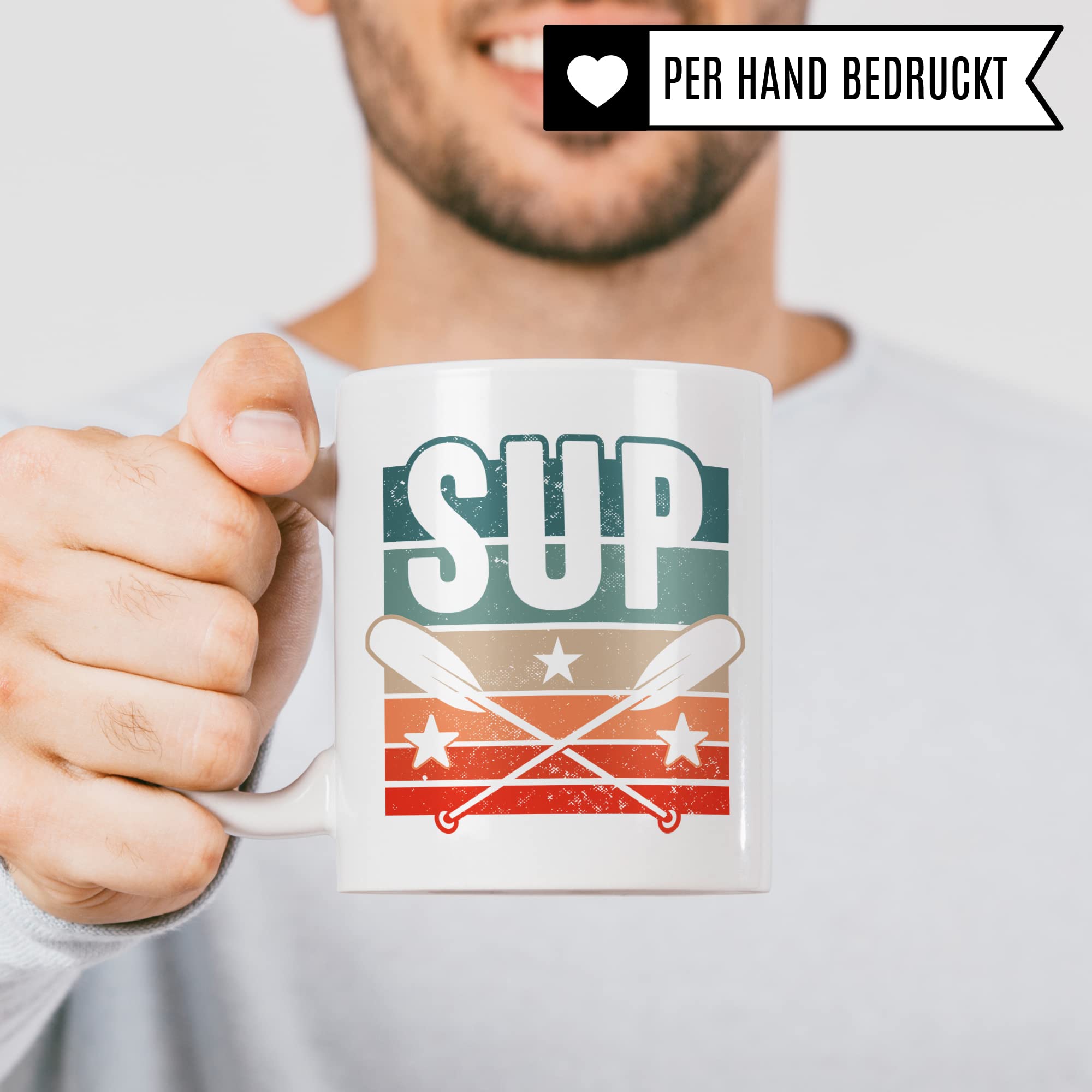 SUP Tasse Geschenkidee, Kaffeetasse für Stand Up Paddling Geschenk, Stand Up Paddle Kaffeebecher Boot Becher