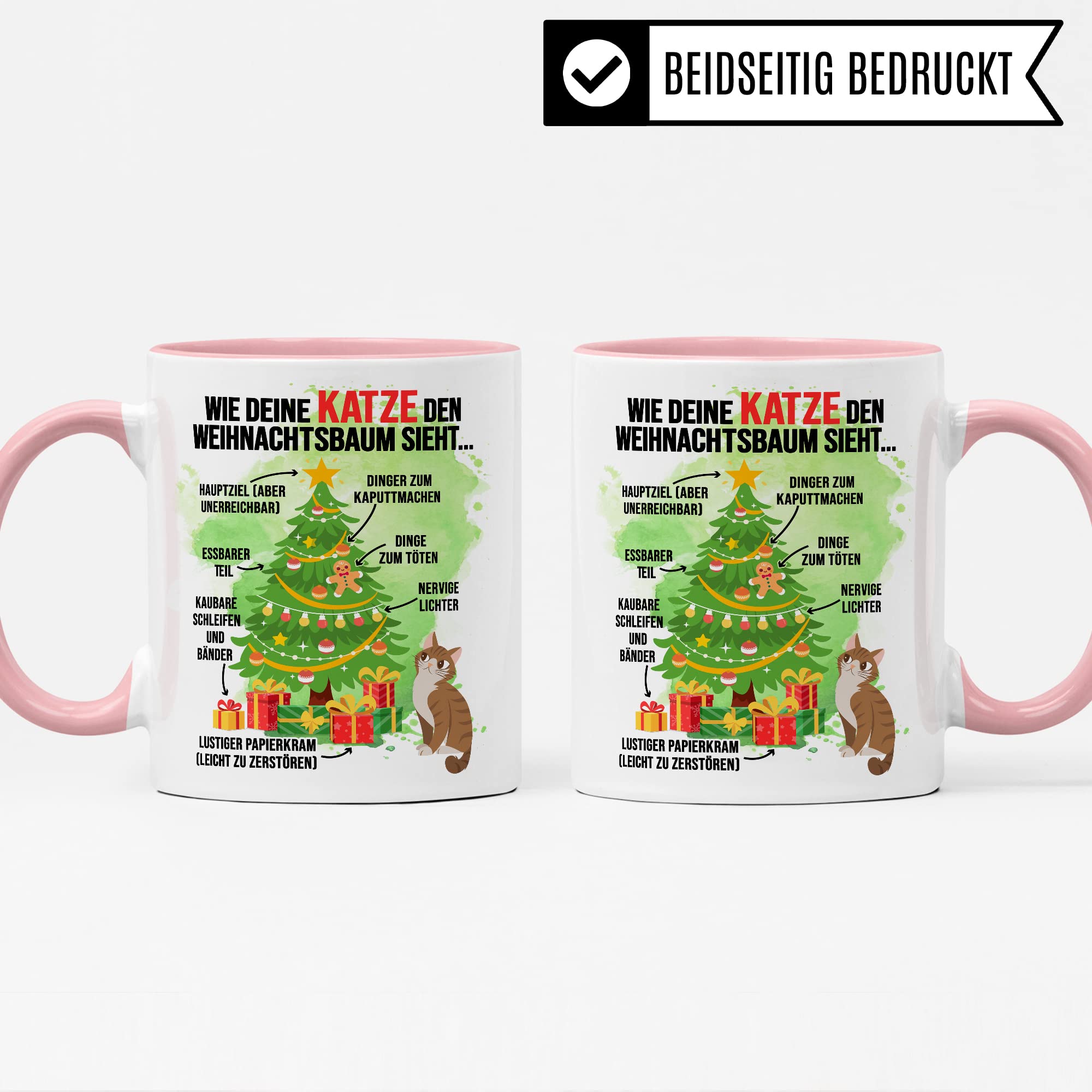 Katzen Tasse Weihnachten Kaffeetasse lustig Weihnachtsbaum Kaffee-Becher Katzenliebhaber Geschenkidee Vierbeiner Katzenhalter Geschenk Tasse mit Spruch Humor Sarkasmus Glühweintasse