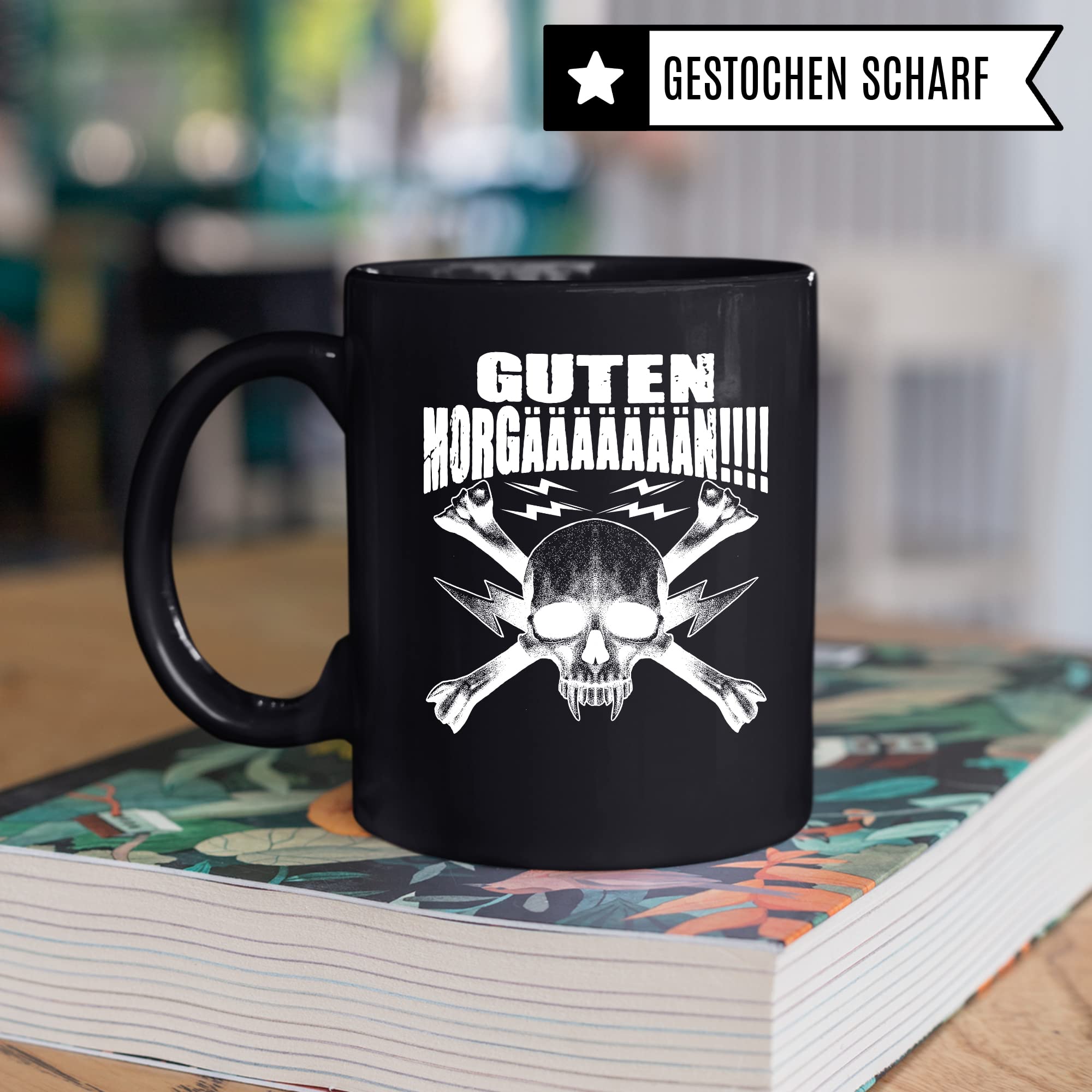 Tasse lustig Heavy Metal Rocker Kaffeetasse Metal Fan Geschenkidee Kaffee-Becher Metalic Rocker Geschenk Spruch lustig Humor Teetasse Witz GUTEN MORGÄÄÄN!!