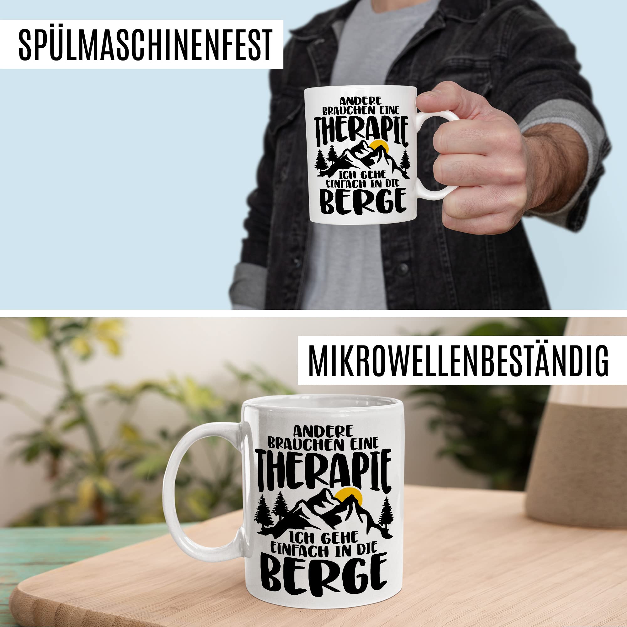 Tasse Berge Geschenk Andere brauchen eine Therapie Ich geh einfach in die Berge Geschenkidee für alle Bergsteiger Kaffeetasse mit Spruch lustig Kaffee-Becher Witztasse Teetasse Alpen