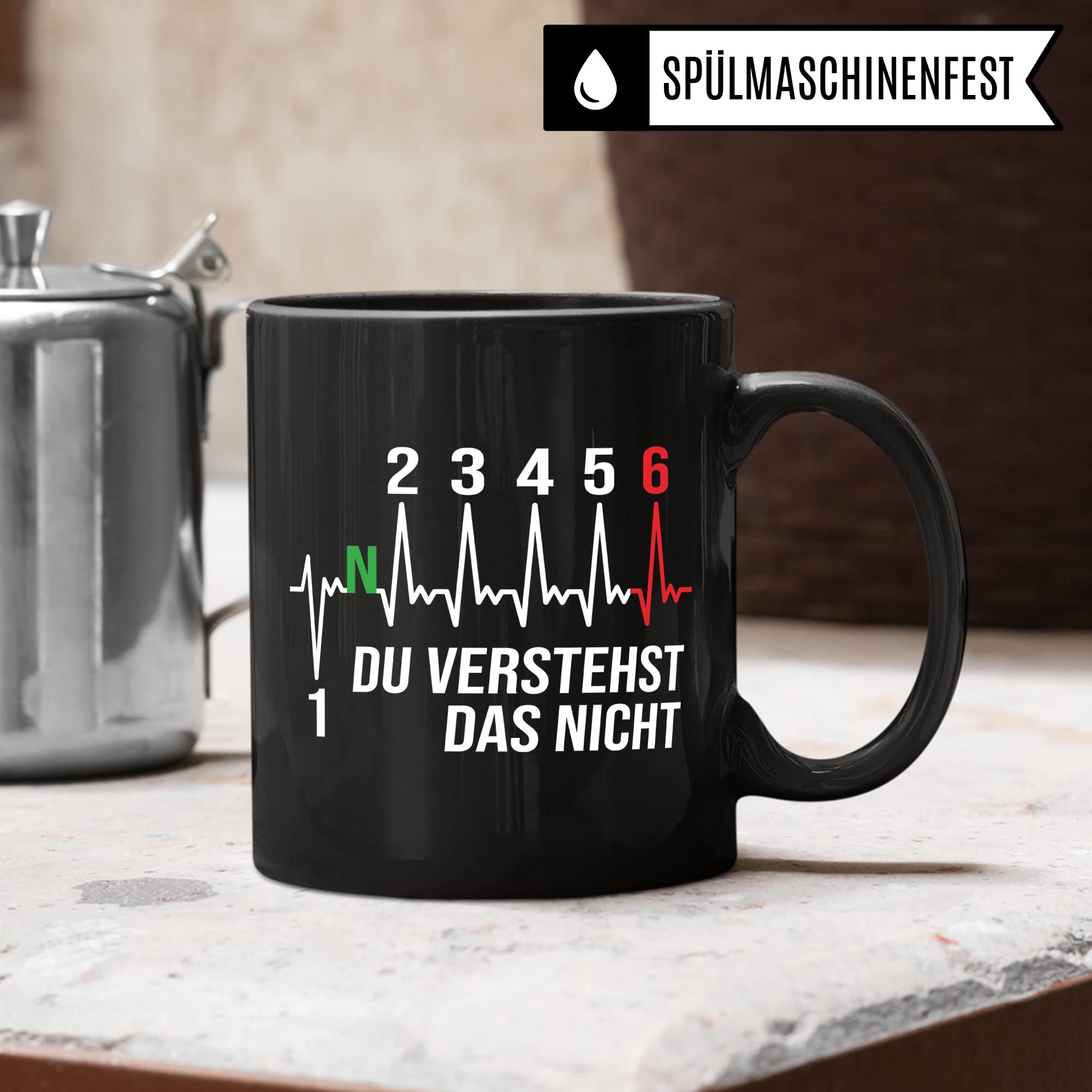 Motorrad Tasse, 1 2 3 4 5 6 - Du verstehst das nicht, Biker Geschenk Spruch lustig Motiv Geschenkidee Kaffeetasse Motorradfahrer Motorradfahrerin Frauen Männer Kaffee-Becher