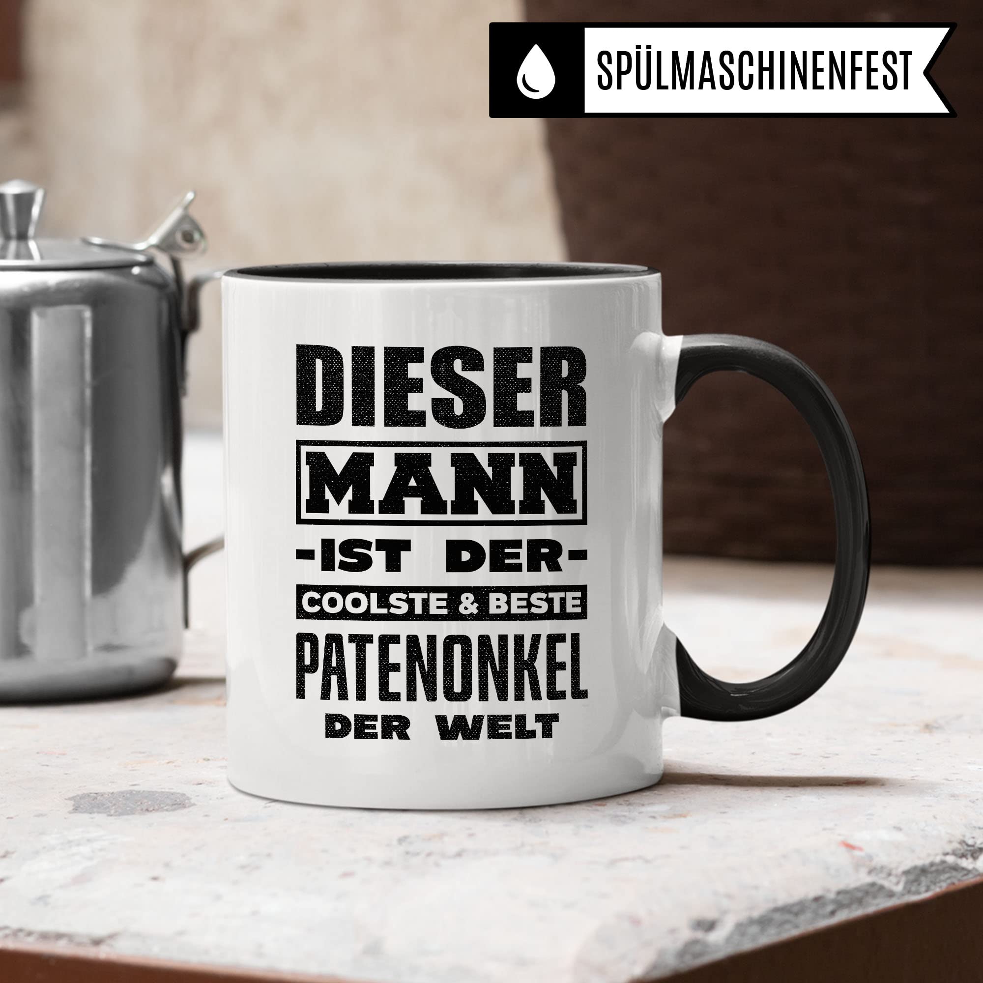 Pate Tasse Geschenkidee Patenonkel Kaffeetasse Humor Witz Geschenk für Onkel Kaffeebecher Familie Becher