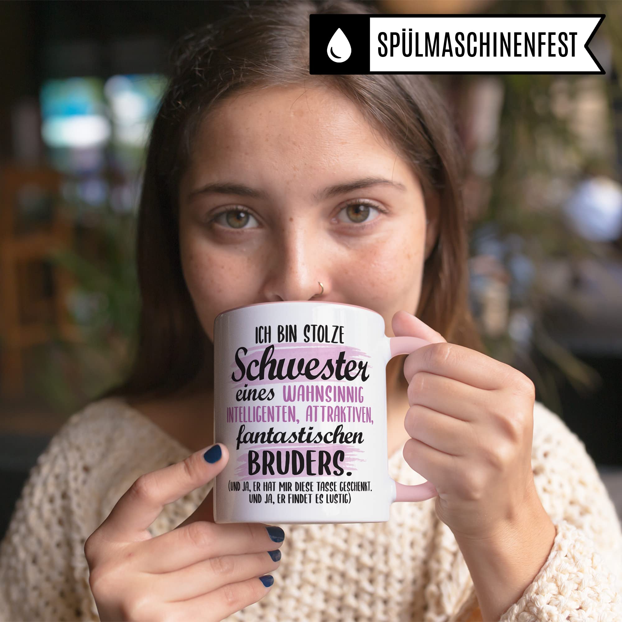 Tasse Schwester lustiger Spruch Geschenk Schwester witziger Spruch schönes Motiv Geschenkidee Bruder GEschwisterliebe Kaffeetasee mit Motiv
