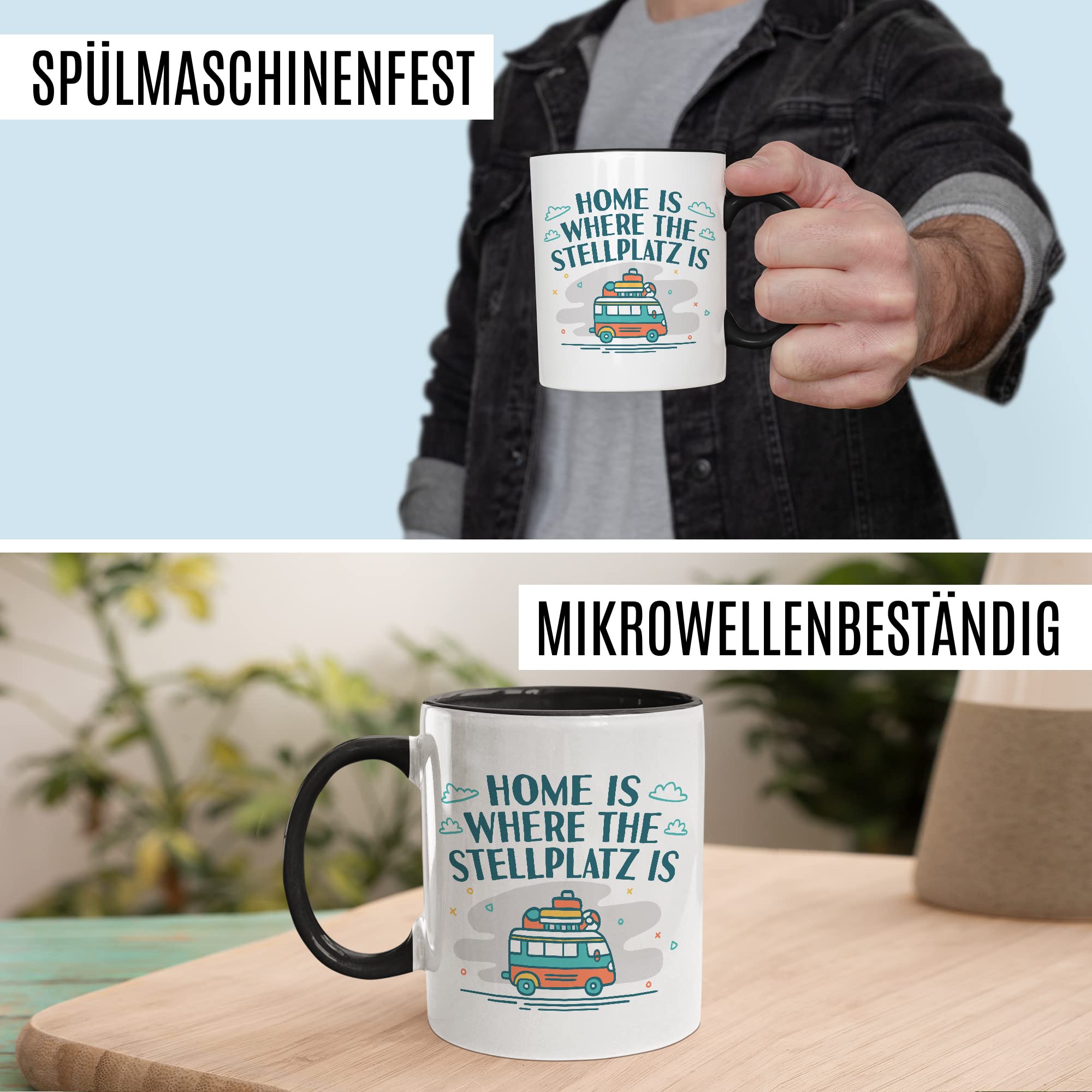 Wohnmobil Tasse Wohnwagen Kaffeetasse Camping Geschenk Camper Kaffee-Becher Stellplatz Geschenkidee Outdoorfans Camperin Campingvan Zeltplatz Campingwagen Campingplatz Zelten Home is Zuhause