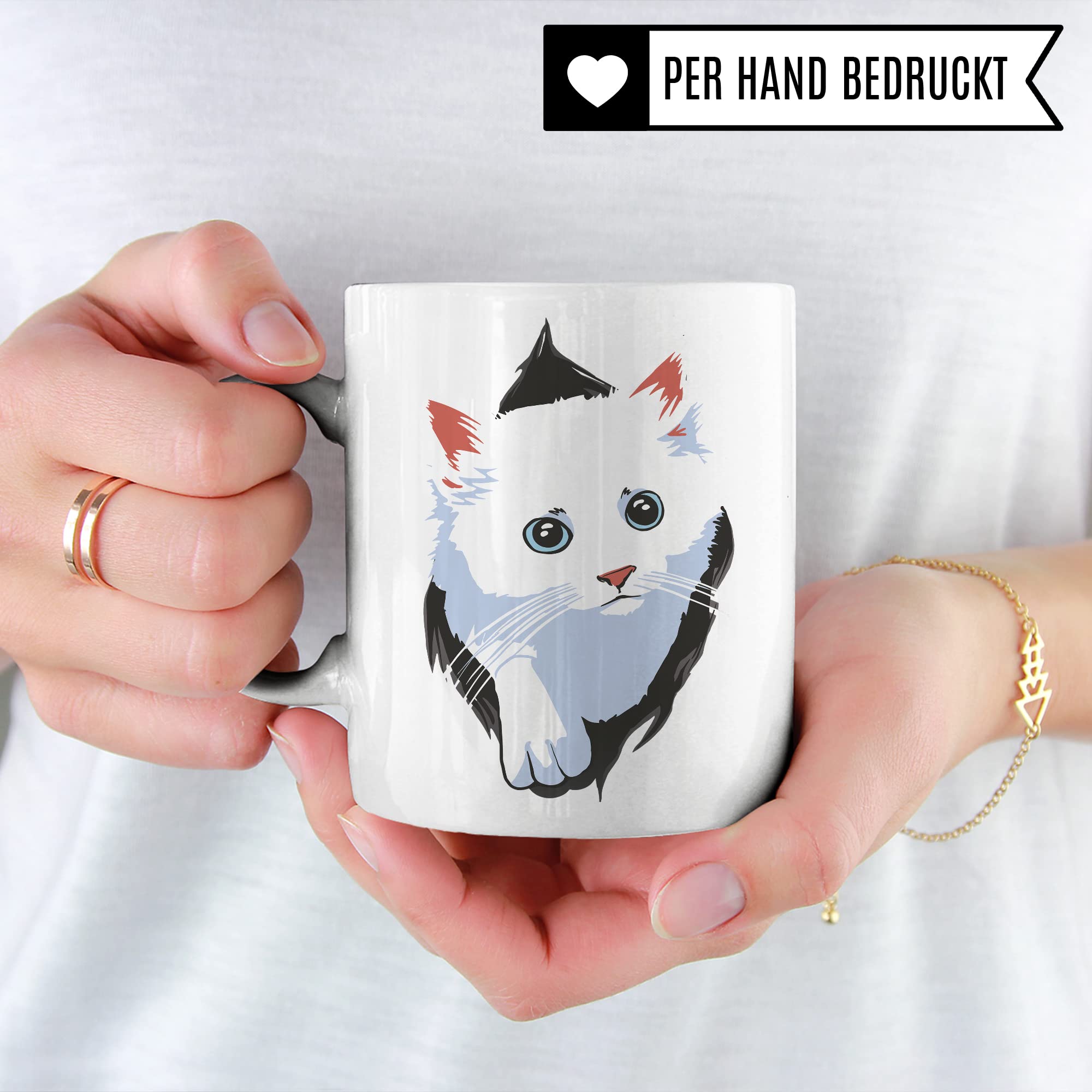 Tasse Katzen-Motiv, Geschenk Katzenliebhaber, süße Katzen-Tasse Motiv, Geschenk Kollegen Freund Freundin, lustige Katze Kater Katzenfreund Büro-Tasse