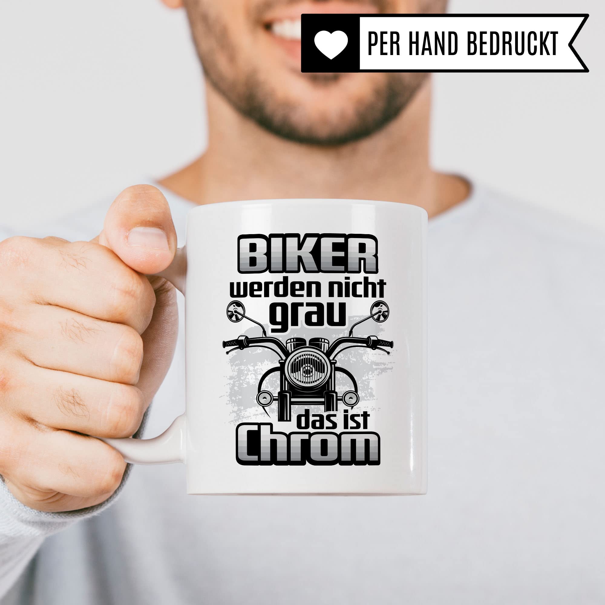 Motorrad Tasse - Biker werden nicht grau das ist Chrom - Biker Geschenk, Spruch lustig Motiv Geschenkidee Kaffeetasse Motorradfahrer Motorradfahrerin Kaffee-Becher