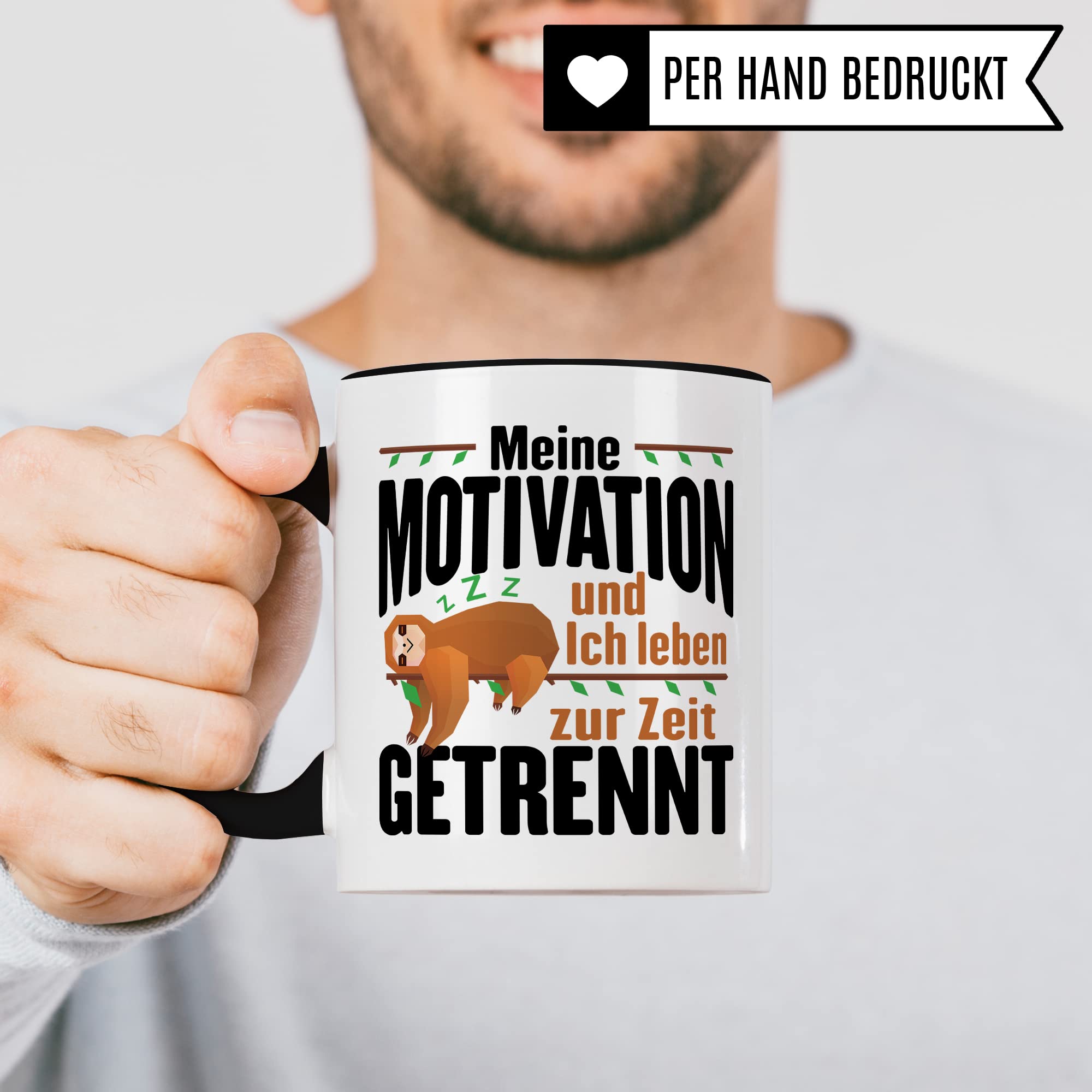 Lustige Tasse, Meine Motivation und Ich leben zur Zeit getrennt Spruch, Faultier Motiv Geschenk Büro, lustiger Spruch Beruf, Kollegen Geschenkidee, Kaffeetasse