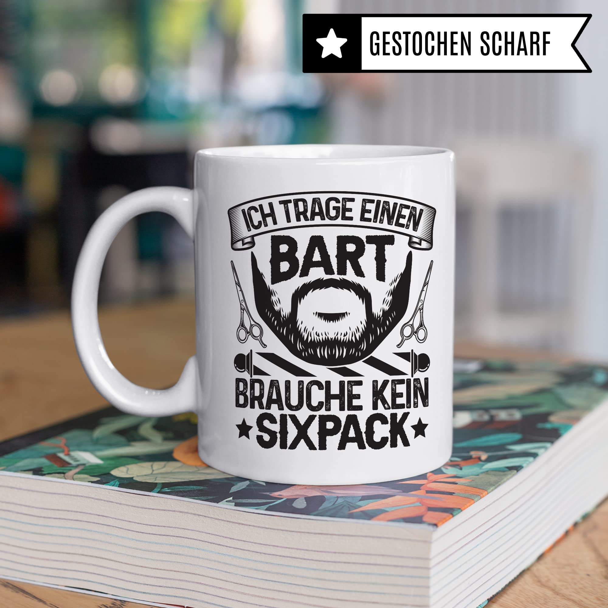 Bartträger Tasse, Ich trage einen Bart - brauche kein Sixpack, Bart Geschenkidee, lustiger Spruch Mann mit Bart, Geschenk Kollegen Freund Kumpel Kaffee-Becher