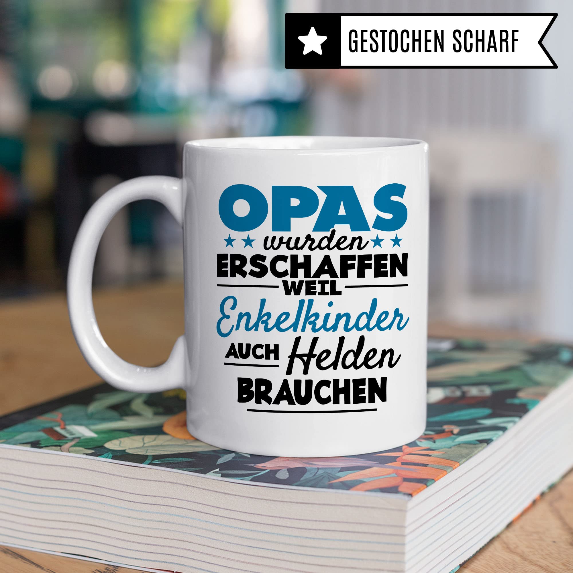 Opa Tasse - Opas wurden erschaffen weil Enkel-Kinder auch Helden brauchen - Geschenk Großvater Enkelkinder schöner Spruch Geschenkidee Enkel Kaffee-Becher