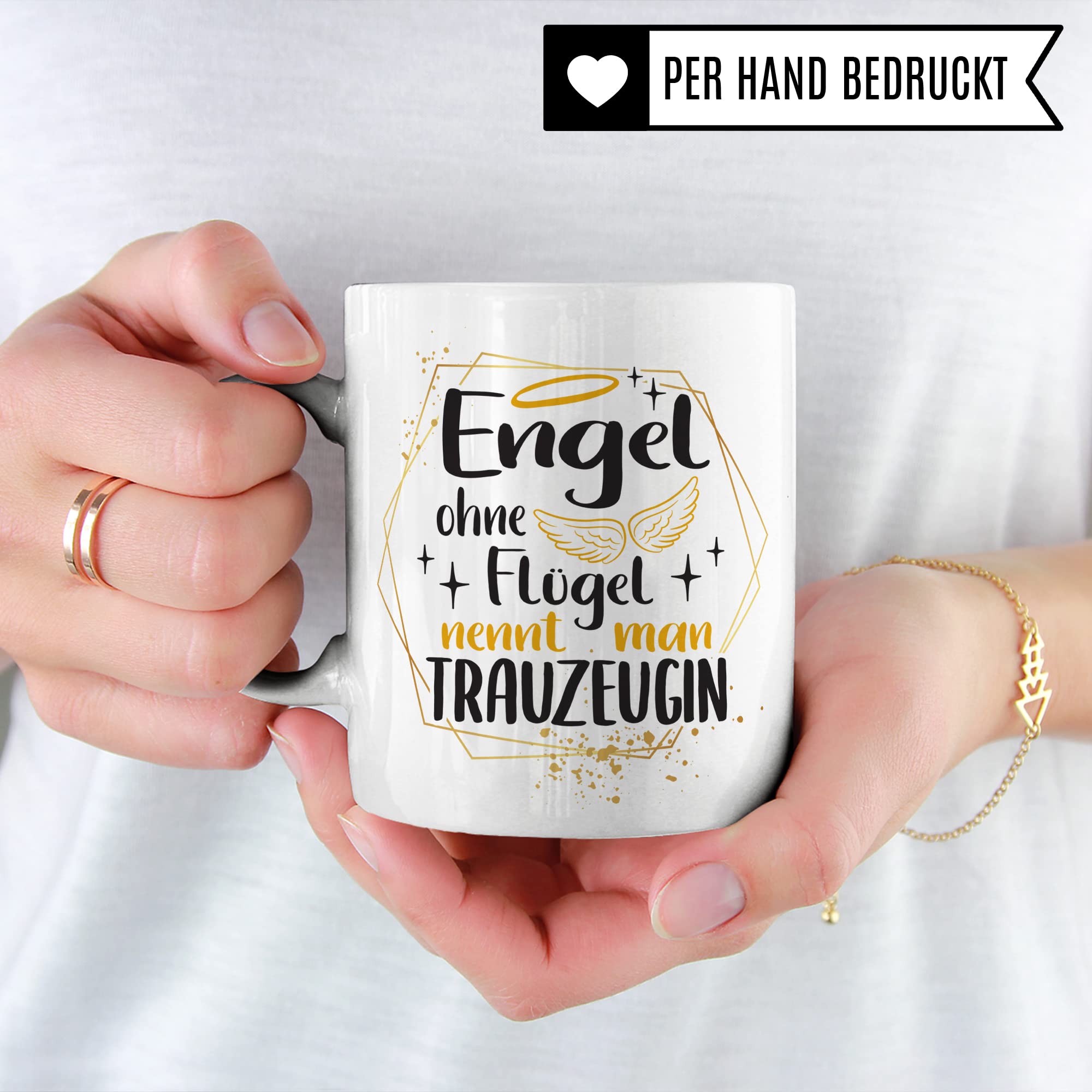 Trauzeugin fragen Tasse Engel ohne Flügel nennt man Trauzeugin Spruch Geschenk Trauzeugin süßes Motiv schöne Geschenkidee Kaffeetasse Teebecher Hochzeit