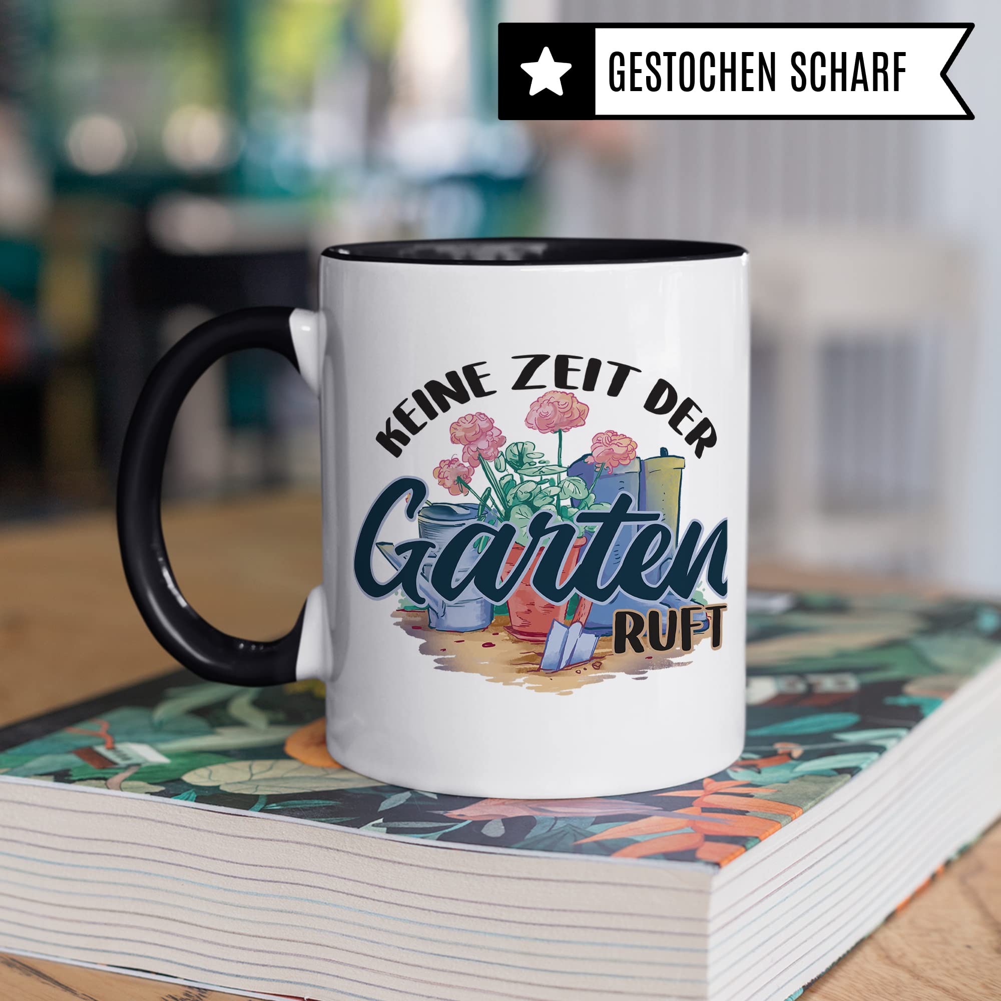 Tasse Garten-Liebhaber, Keine Zeit der Garten ruft Spruch, Kaffeebecher Geschenk Garten-Motiv Kaffee-Tasse Hobby-Gärtner Hobby-Gärtnerin grüner Daumen Geschenkidee Kaffeetasse