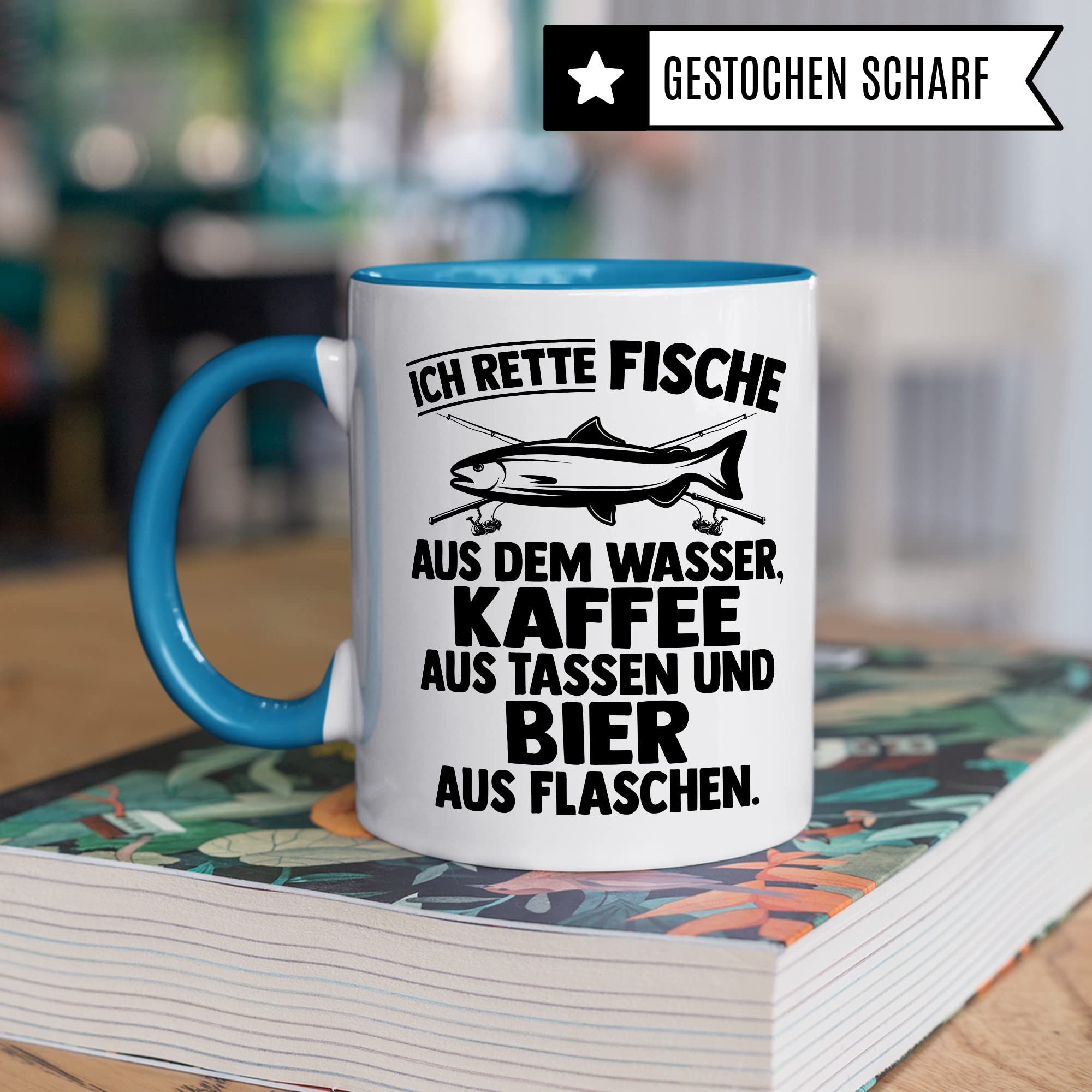 Angler Tasse Geschenk, Ich rette Fische aus dem Wasser, Kaffee aus der Tasse Bier aus der Flasche Geschenkidee Angler Fischer Kaffeetasse mit Spruch lustig Kaffee-Becher Fisch-Liebhaber