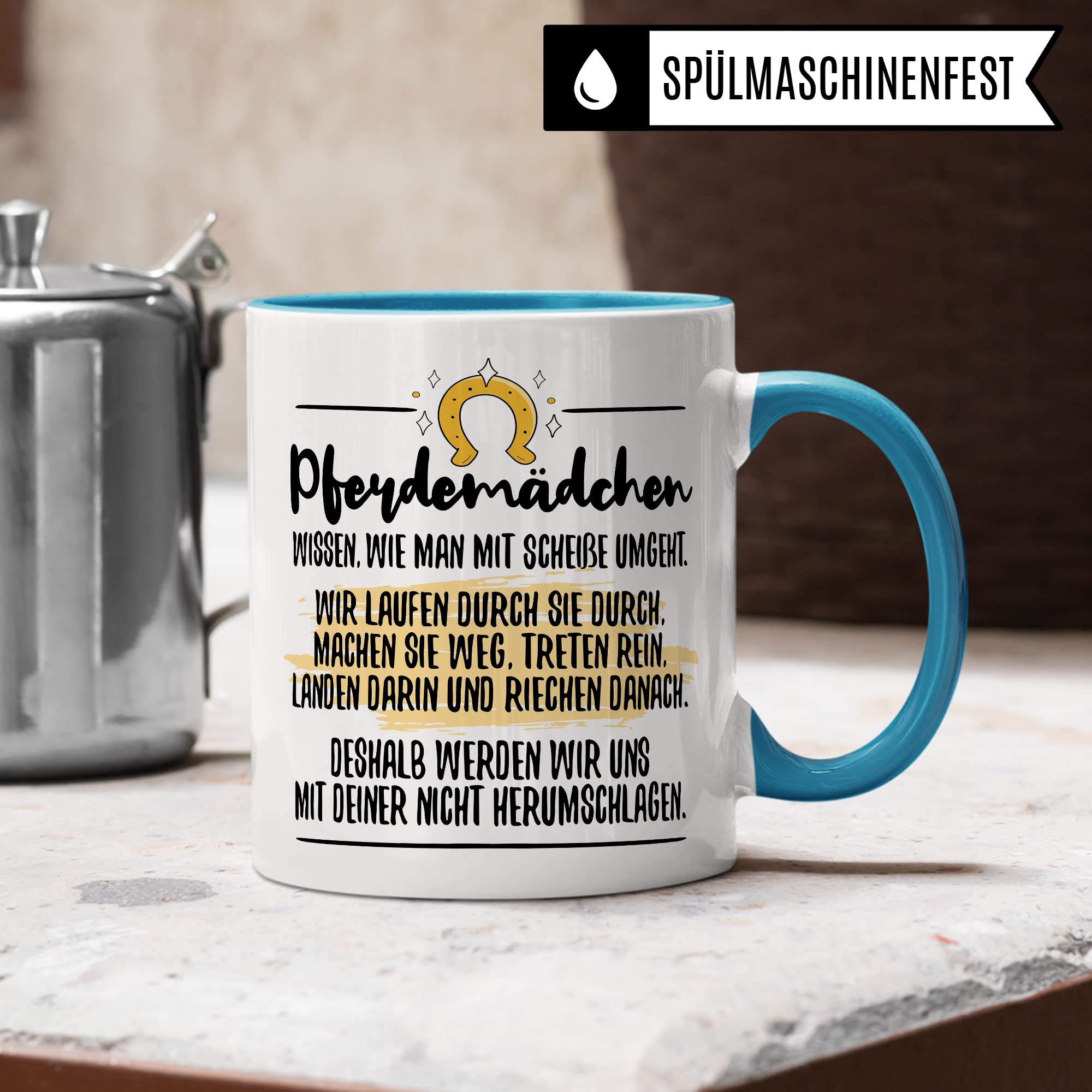 Tasse Pferdemädchen Pferd Pferde Kaffeetasse Reiterin Kaffee-Becher Reiten Teetasse Stallmädchen Pferdeliebhaber Geschenk Geschenkidee Stall Reiter Scheiße umgehen herumschlagen