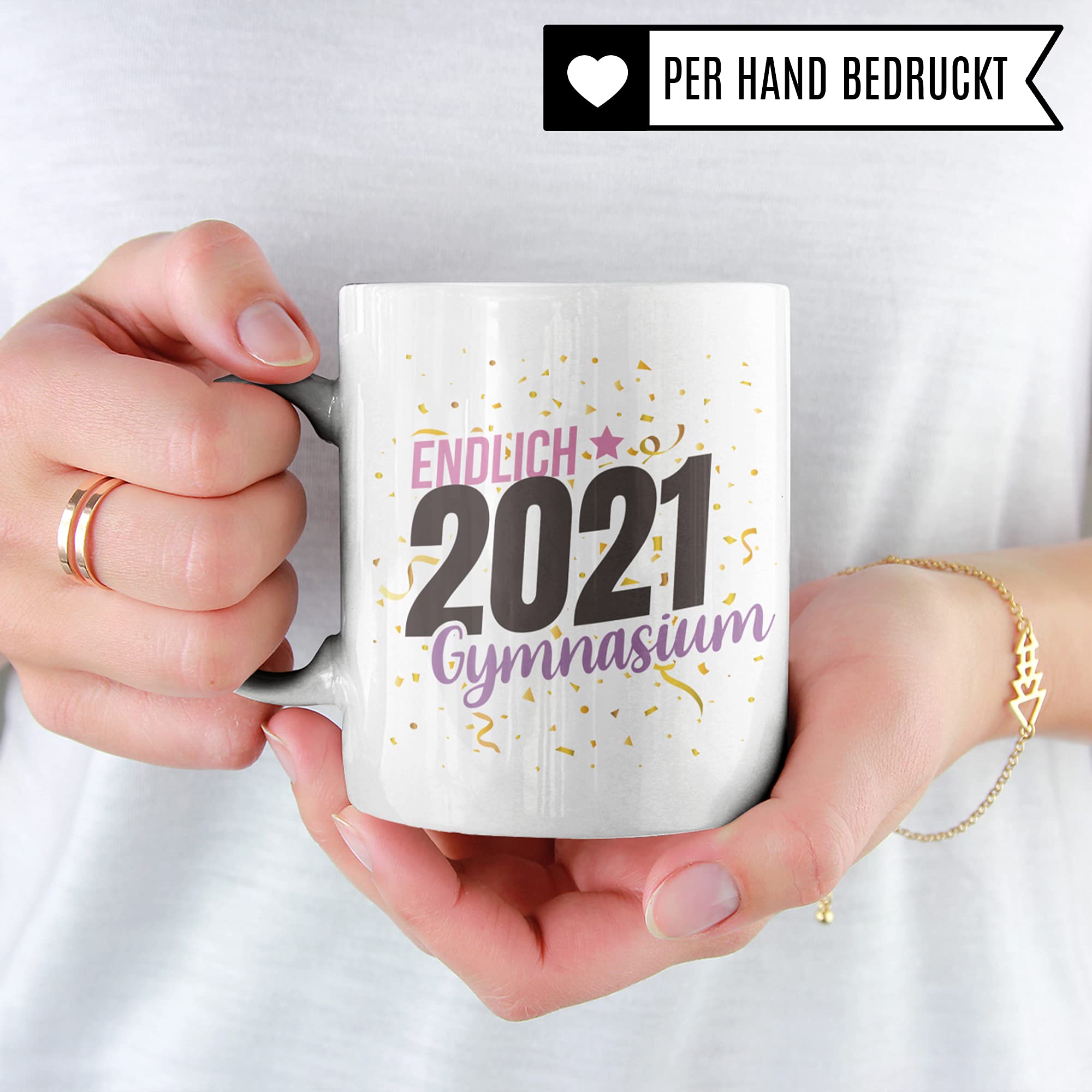 Tasse Gymnasium 5. Klasse, Geschenk Schulwechsel Übergang, Geschenkidee Übertritt Gymnasiastin, Kakaobecher Schule Schülerin Mädchen Gymi Becher