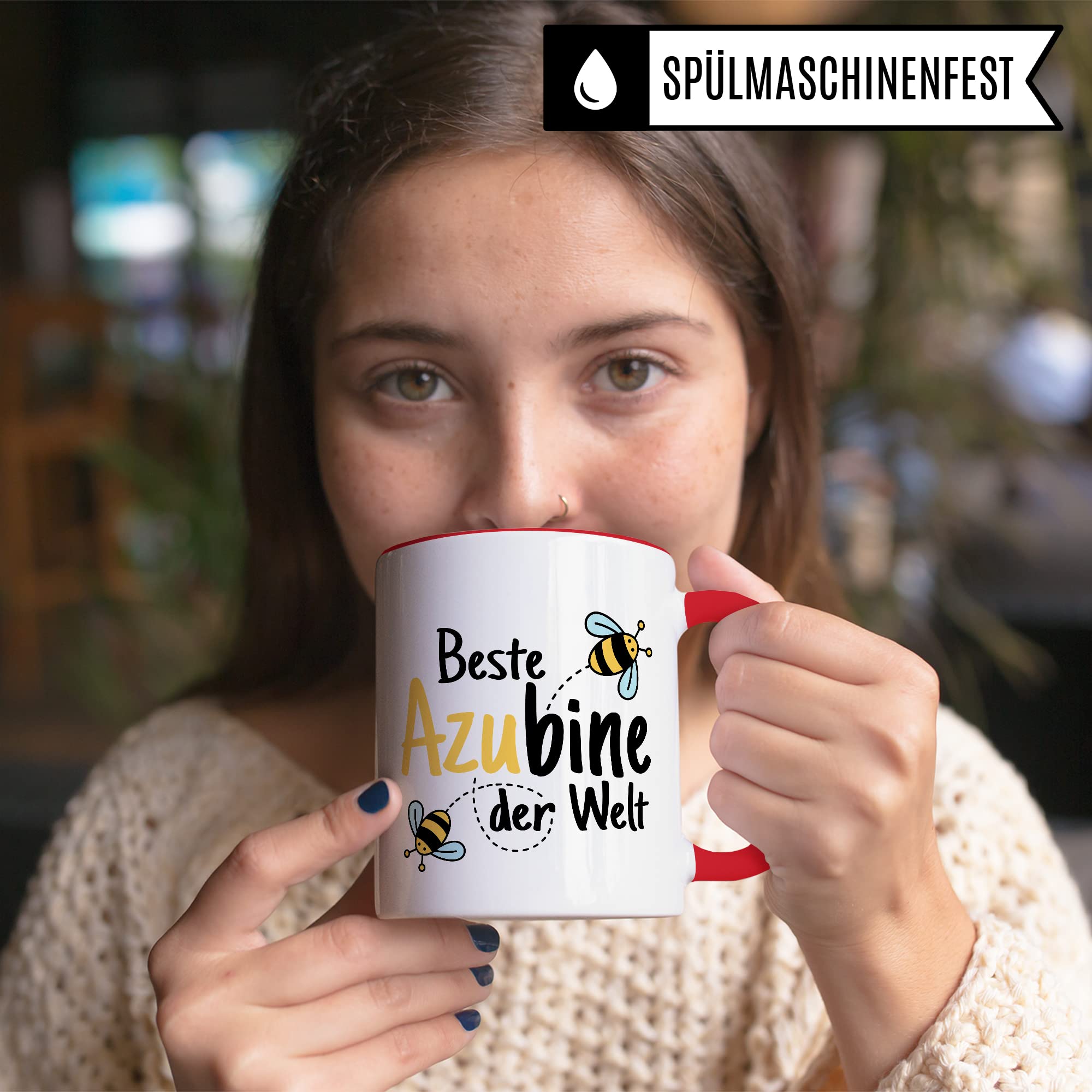 Tasse Azubine Kaffeetassen Azubi Ausbildung Kaffee-Becher Lehrling Ausbildung Beste Azubine der Welt Spruch Becher Geschenkidee Azubine-Geschenk Auszubildende Auszubildender Biene