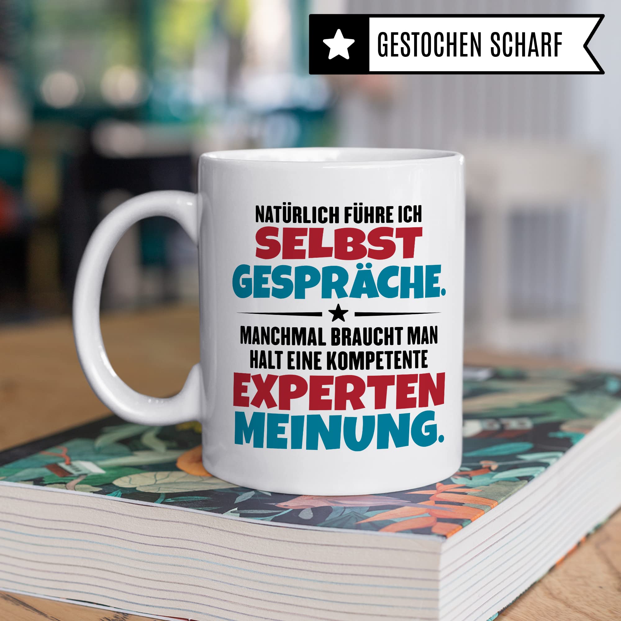 Lustige Tasse mit Spruch Kaffeetasse fürs Büro Humor Natürlich führe ich Selbstgespräche Spruch Geschenk Witz Geschenkidee Kaffee-Becher