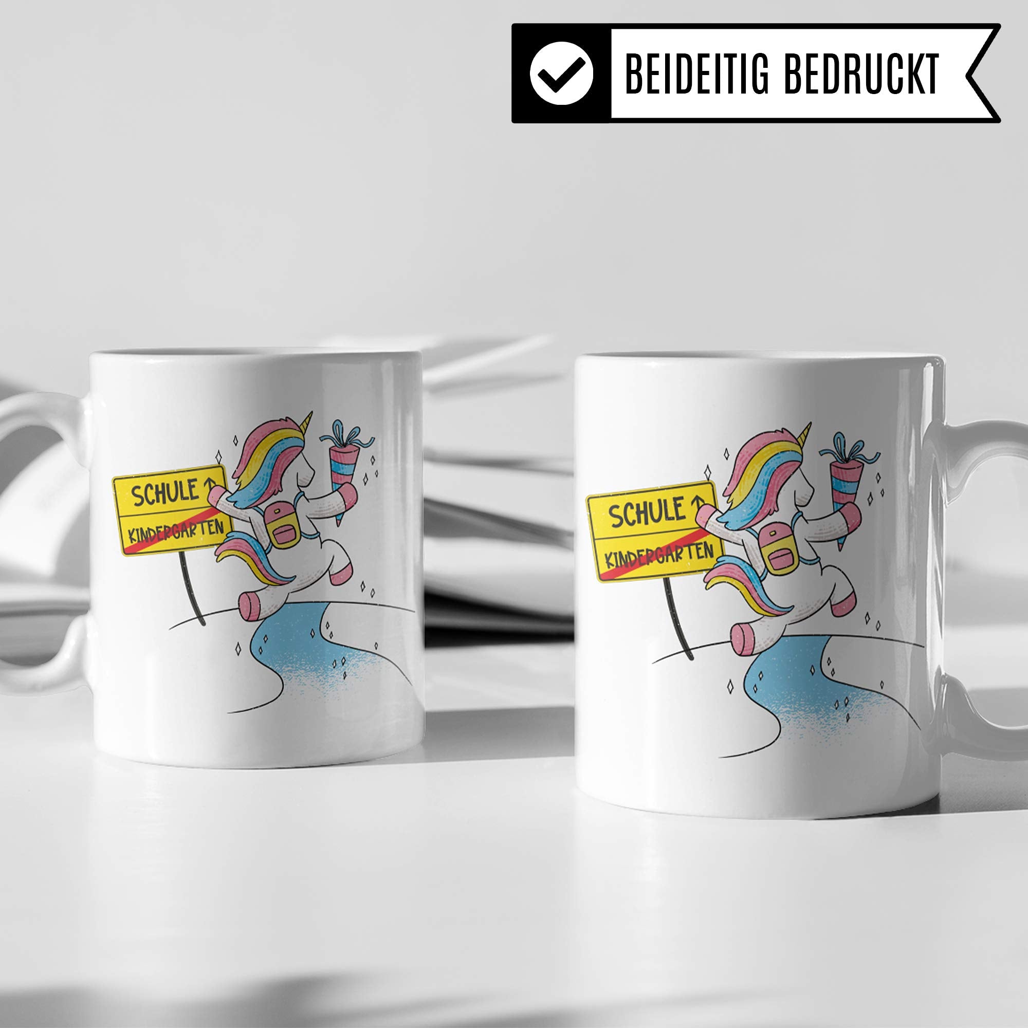 Pagma Druck Tasse Einschulung, Geschenk zur Einschulung Mädchen, Schulbeginn Schulanfang Mädchen Becher, Schulkind Mädchen, Erster Schultag Deko Teetasse Einschulungsgeschenke Einhorn