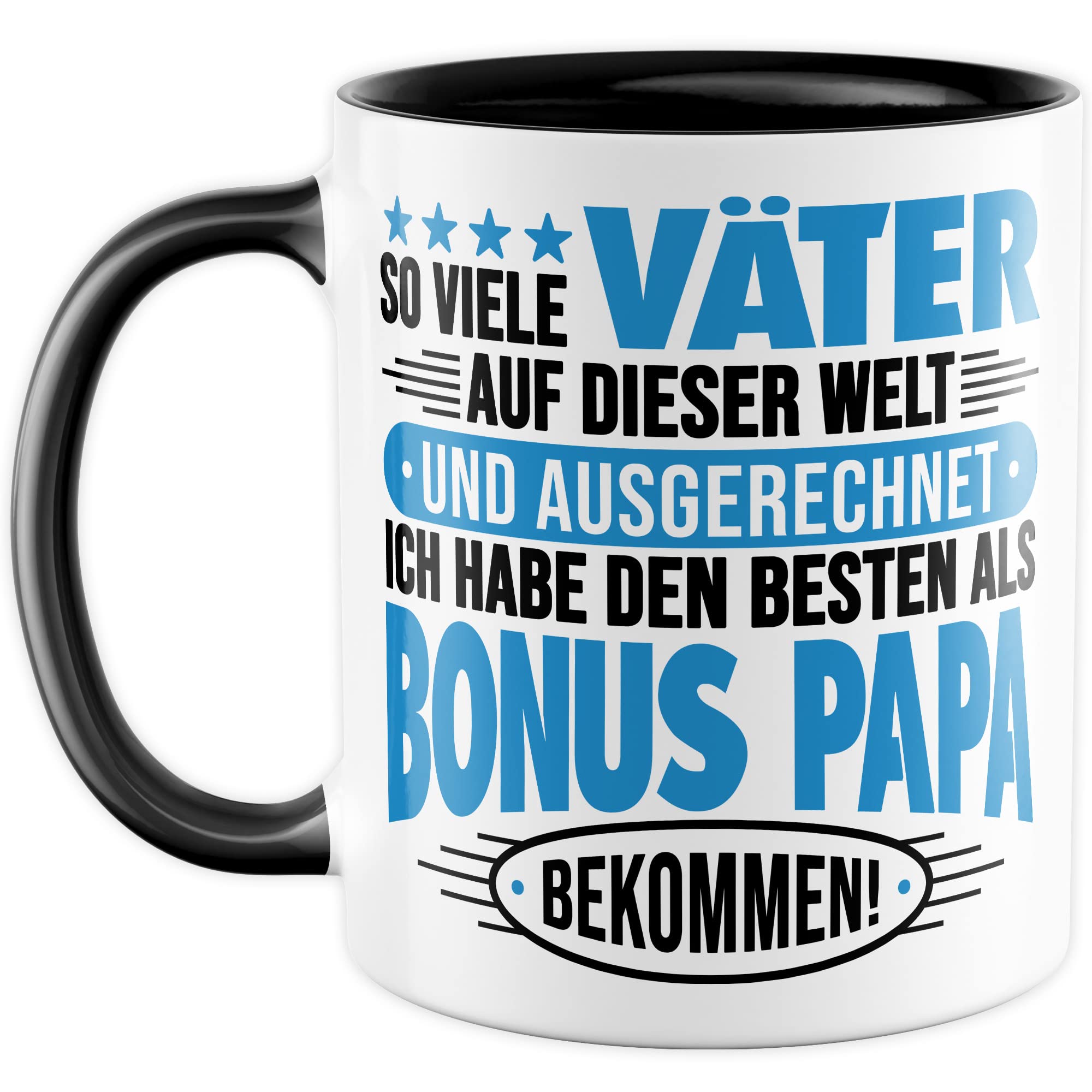 Bonuspapa Tasse Stiefpapa Geschenkidee Stiefkind Kaffeetasse Vater Geschenk für Stiefvater Kaffeebecher Familien Becher