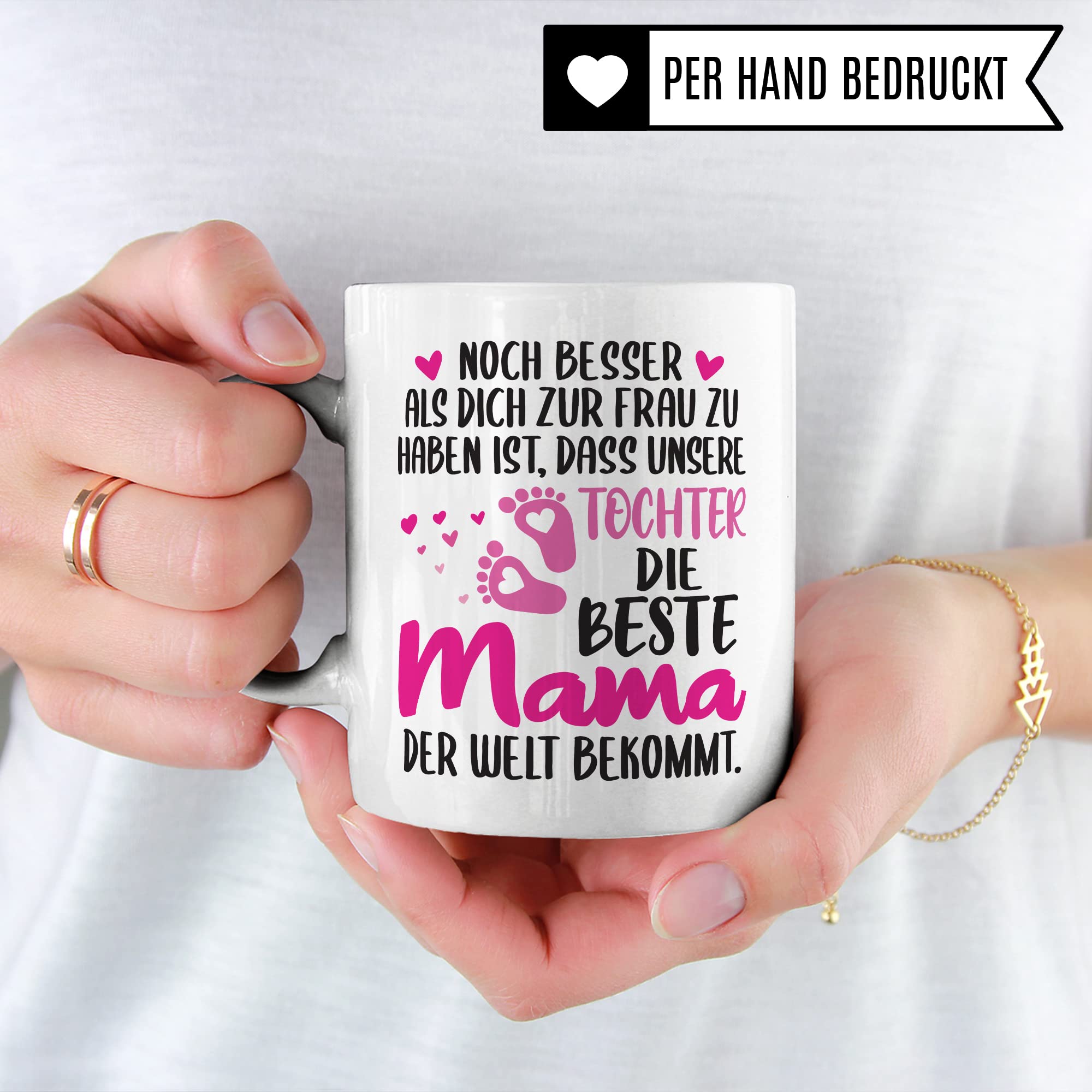 Schwangerschaft Tasse, Noch besser als dich zur Frau zu haben ist, dass unsere Tochter die beste Mama der Welt bekommt, Geschenk Schwangere, Geschenkidee werdende Mutter, Mama Geschenk