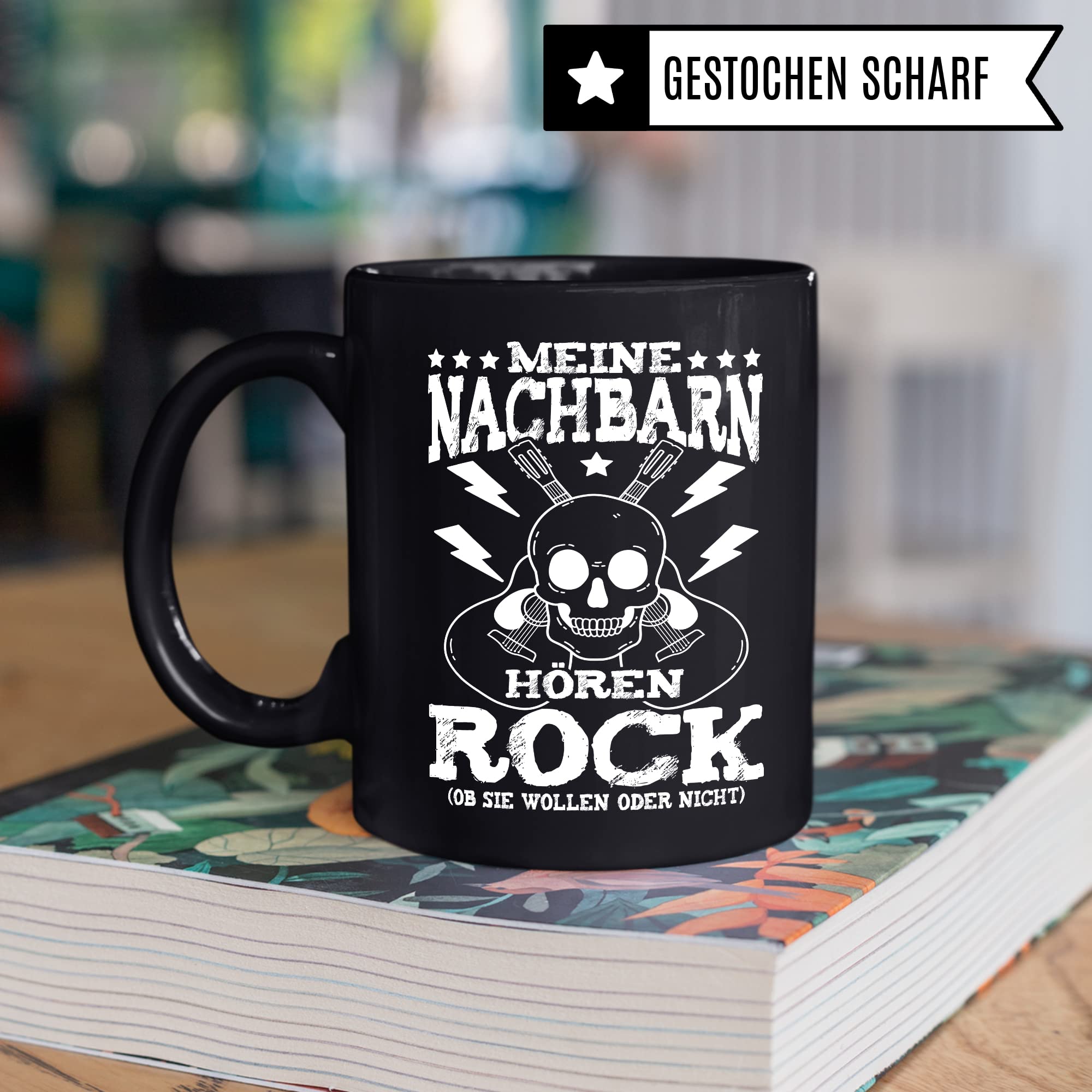 Rock Tasse Rocker Kaffeetasse Metal Fan Geschenkidee Kaffee-Becher Geschenk Spruch lustig Humor Teetasse Witz Meine Nachbarn hören Rock