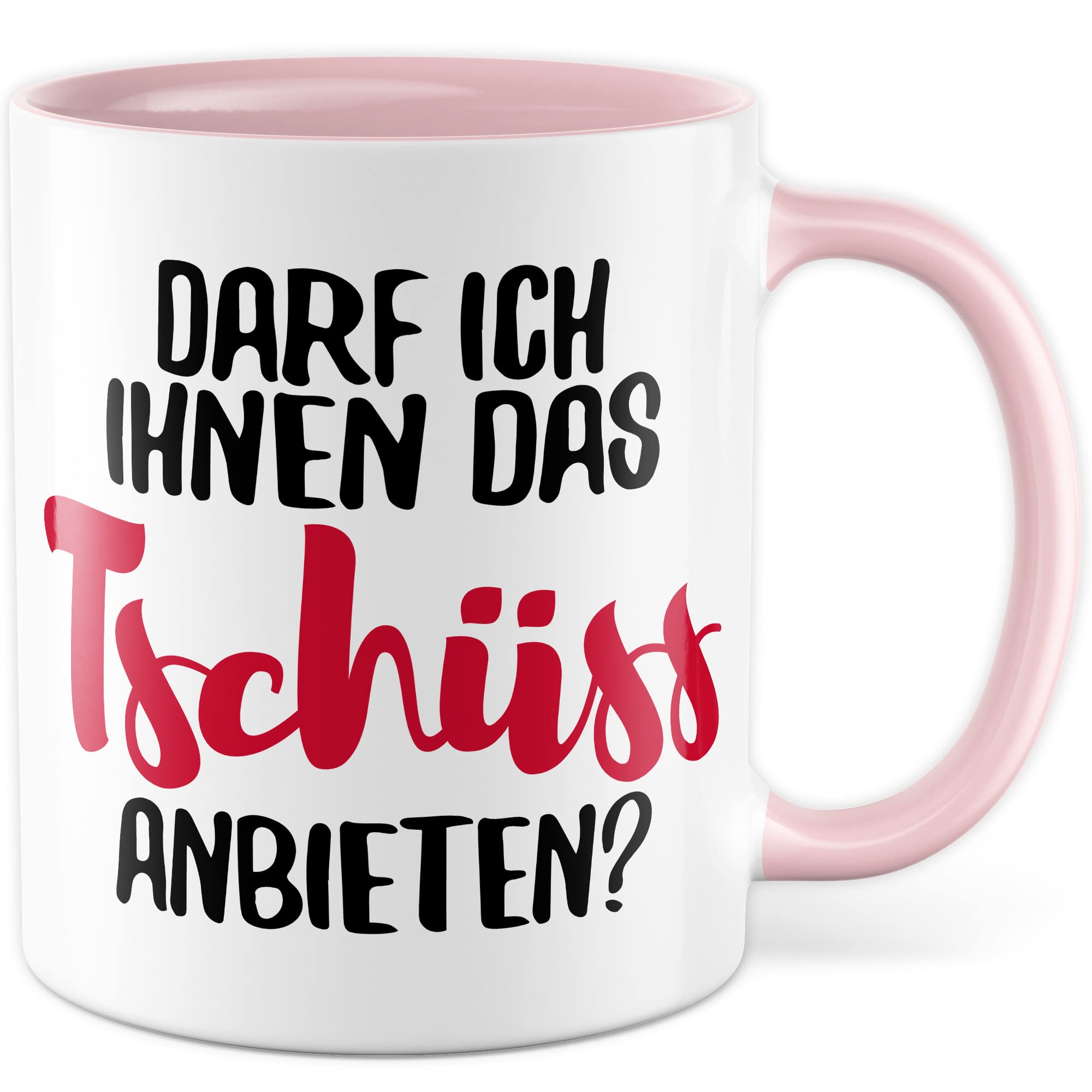 Tasse mit Spruch Büro lustig Kaffeetasse Arbeit Kaffee-Becher mit Witz Arbeitsplatz Job Geschenkidee Humor Geschenk Kollegin Chef Kollege Darf ich ihnen das tschüss anbieten Sarkasmus