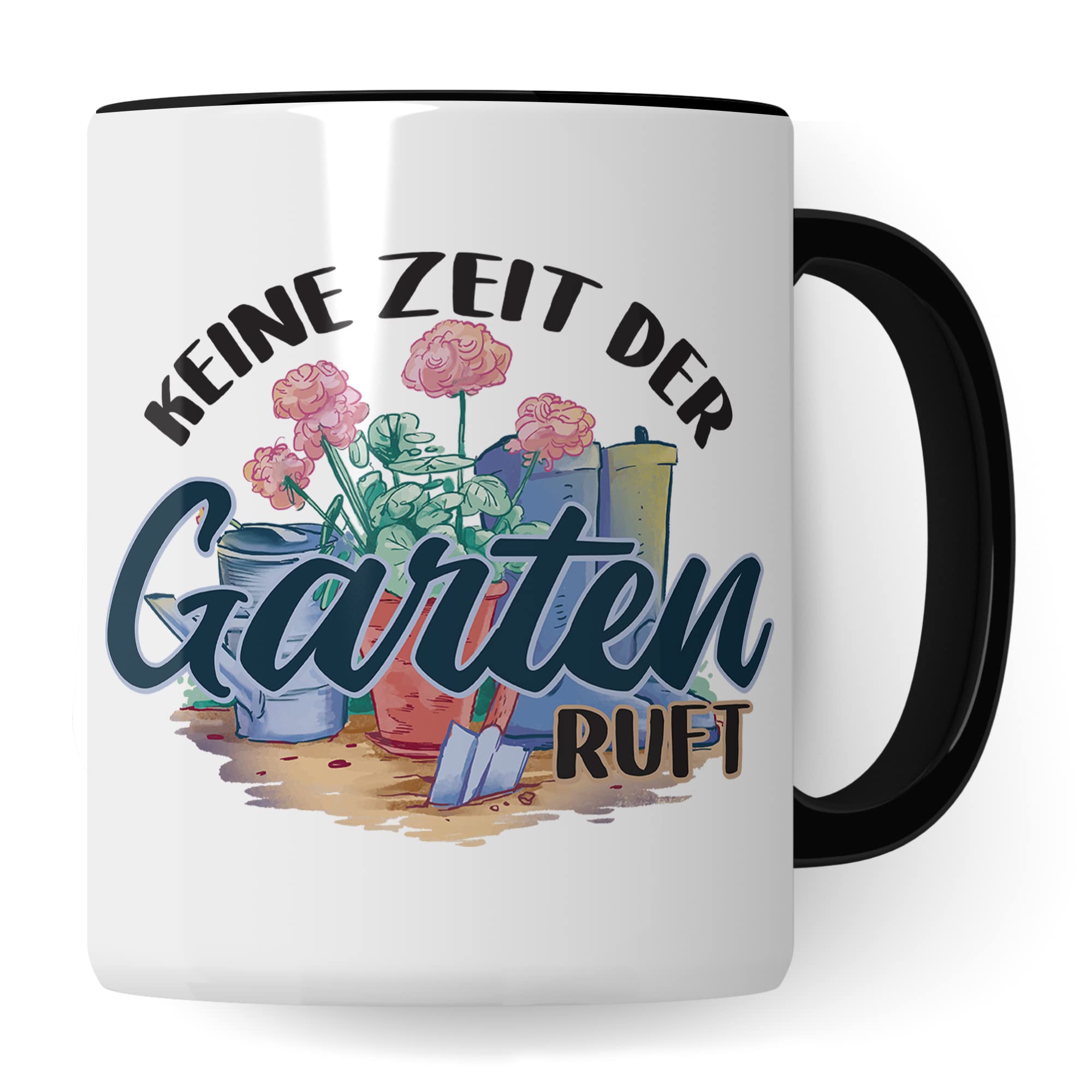 Tasse Garten-Liebhaber, Keine Zeit der Garten ruft Spruch, Kaffeebecher Geschenk Garten-Motiv Kaffee-Tasse Hobby-Gärtner Hobby-Gärtnerin grüner Daumen Geschenkidee Kaffeetasse