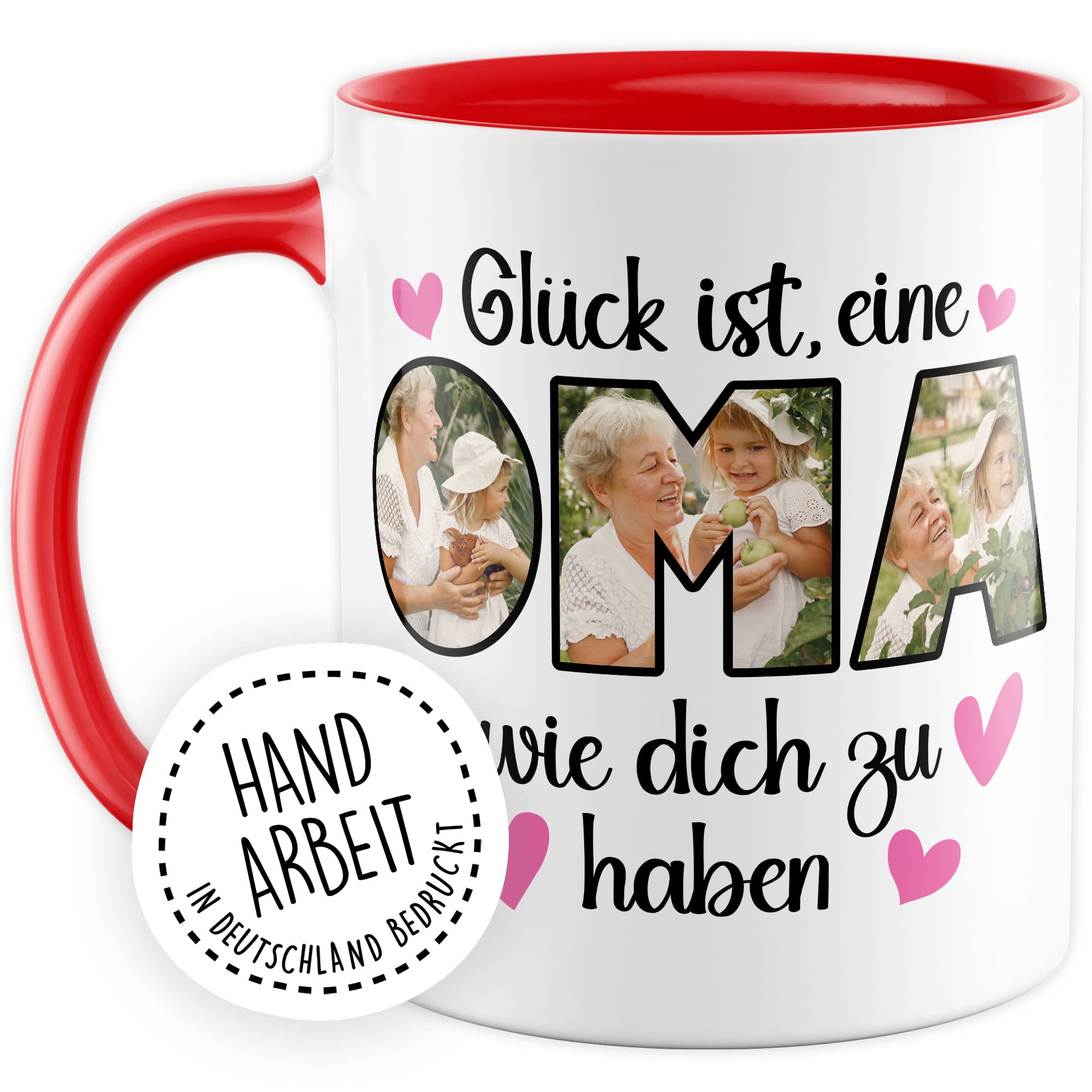 Oma Tasse personalisliert mit Bild, Glück ist eine Oma wie dich zu haben, Geschenk personalisierbar Großmutter Spruch Enkelkinder Geschenkidee Enkel Kaffeetasse