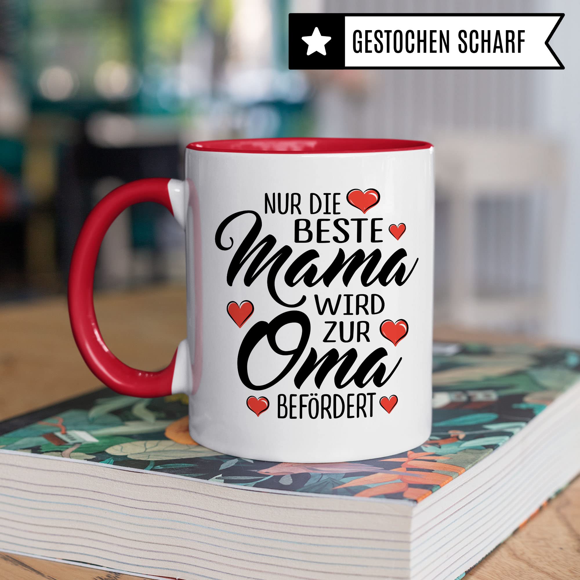 Oma Tasse mit Spruch, Nur die beste Mama wird zur Oma befördert, Geschenk Großmutter, Baby Ankündigung Reveal Geschenkidee Kaffeetasse Enkel