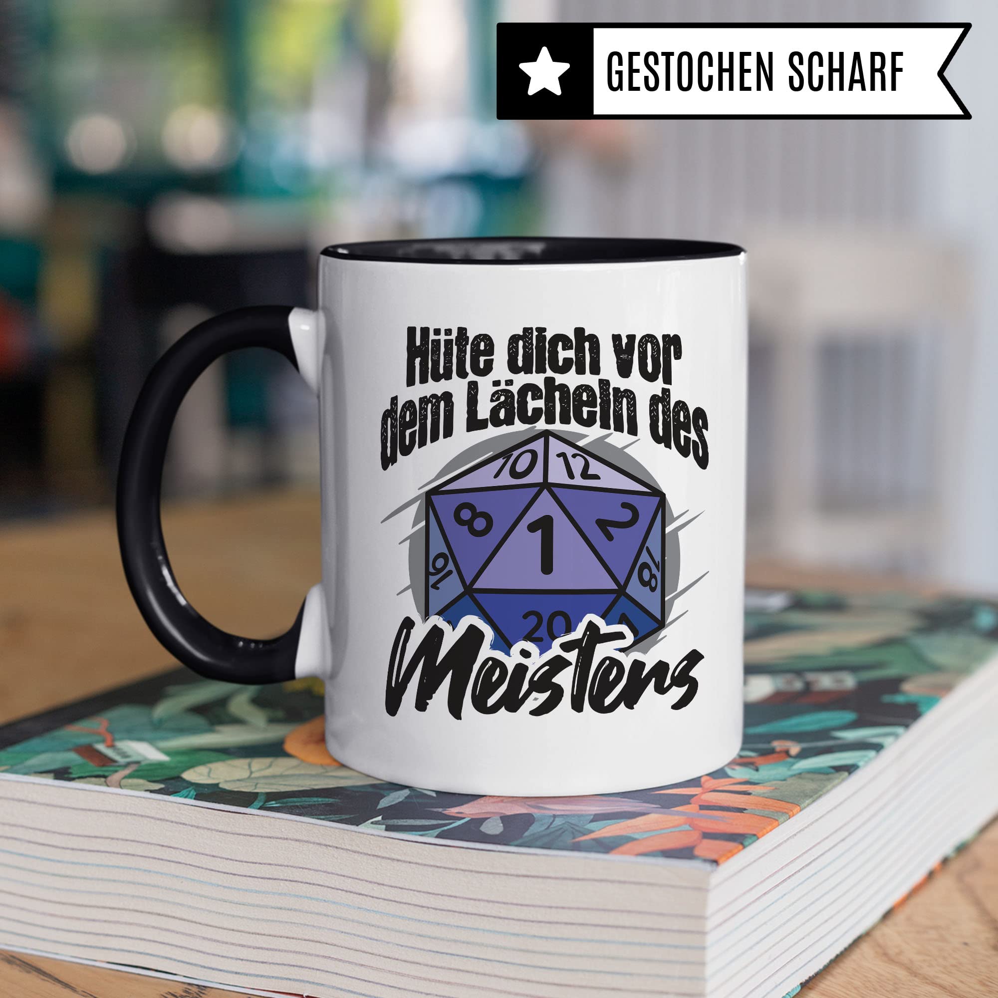 DnD Roleplay Tasse, Hüte dich vor dem Lächeln des Meisters Spruch, Rollenspiel Spruch D20 Dice Geschenk, Pen & Paper Tabletop D20 Motiv - RPG Dungeon Kaffee-Becher Geschenkidee