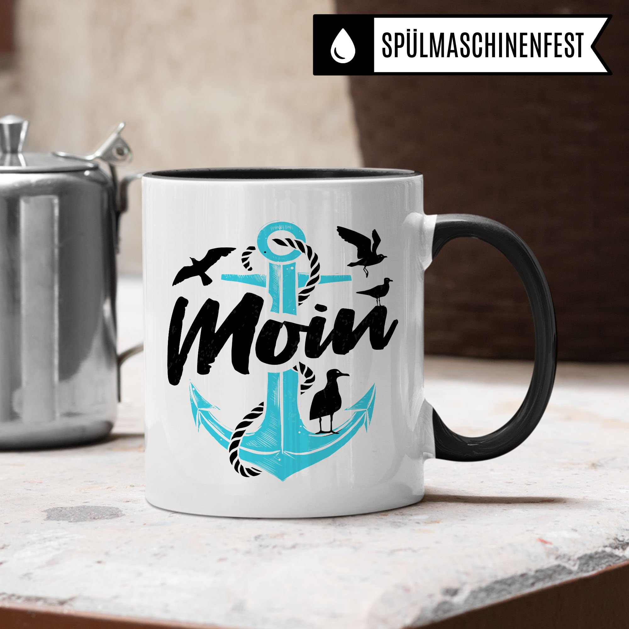 Moin Tasse Geschenkidee Morgen Kaffeetasse Geschenk für Norddeutsche Kaffeebecher Nordsee Ostsee Becher