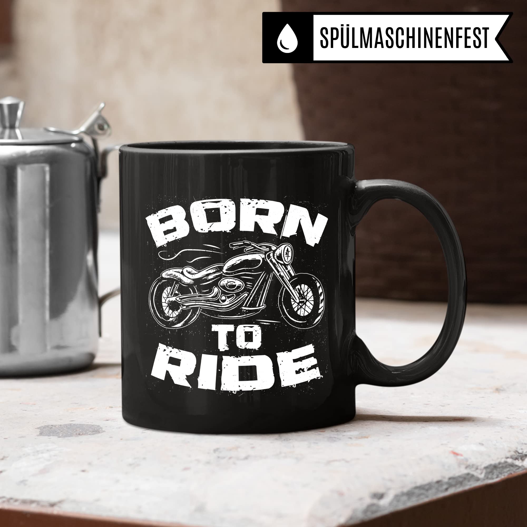 Tasse Motorrad, Born to Ride Biker Geschenk, Spruch lustig Motiv Geschenkidee Kaffeetasse Motorradfahrer Motorradfahrerin Frauen Männer Kaffeebecher
