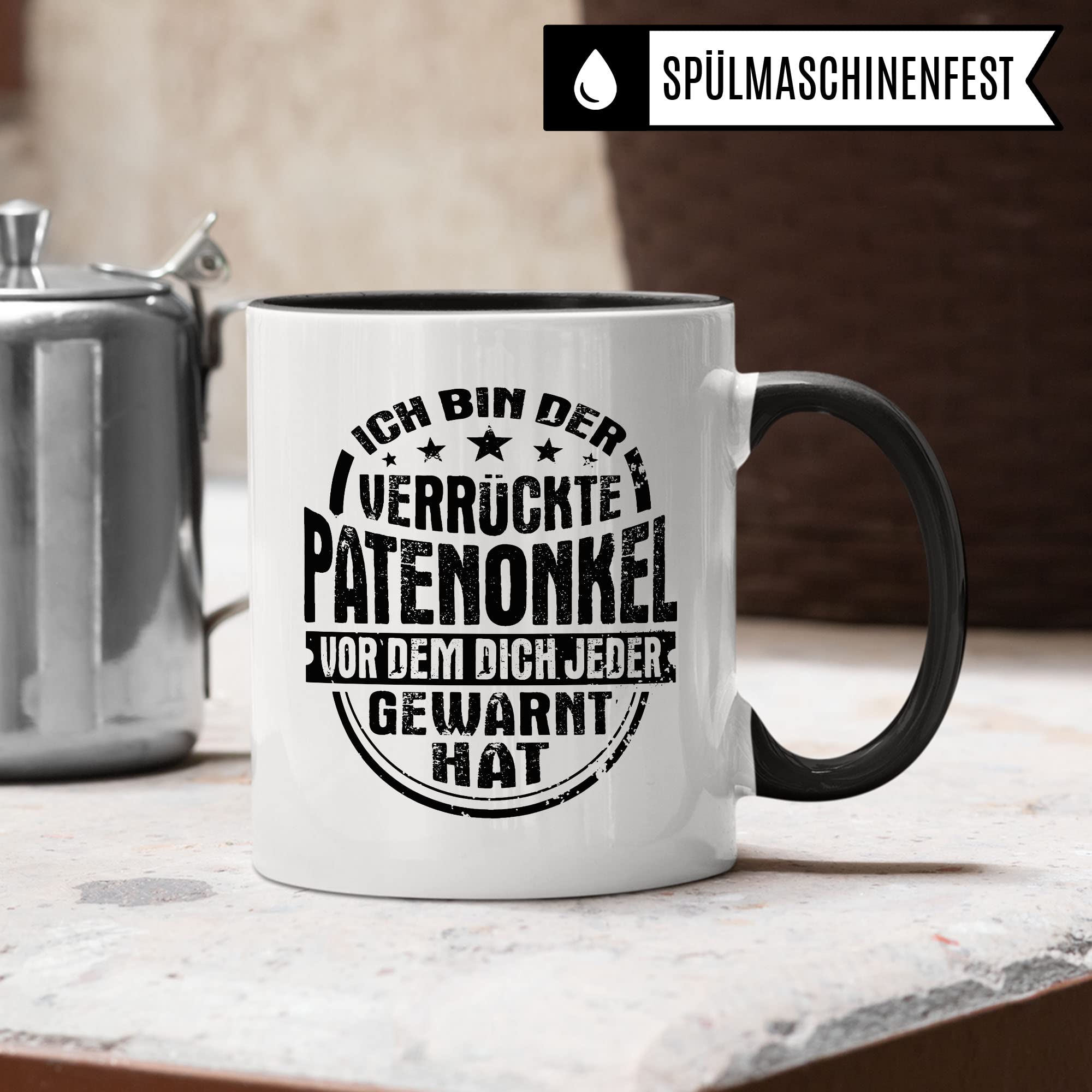 Patenonkel Tasse Geschenkidee Pate Kaffeetasse Humor Witz Geschenk für Onkel Kaffeebecher Familie Becher