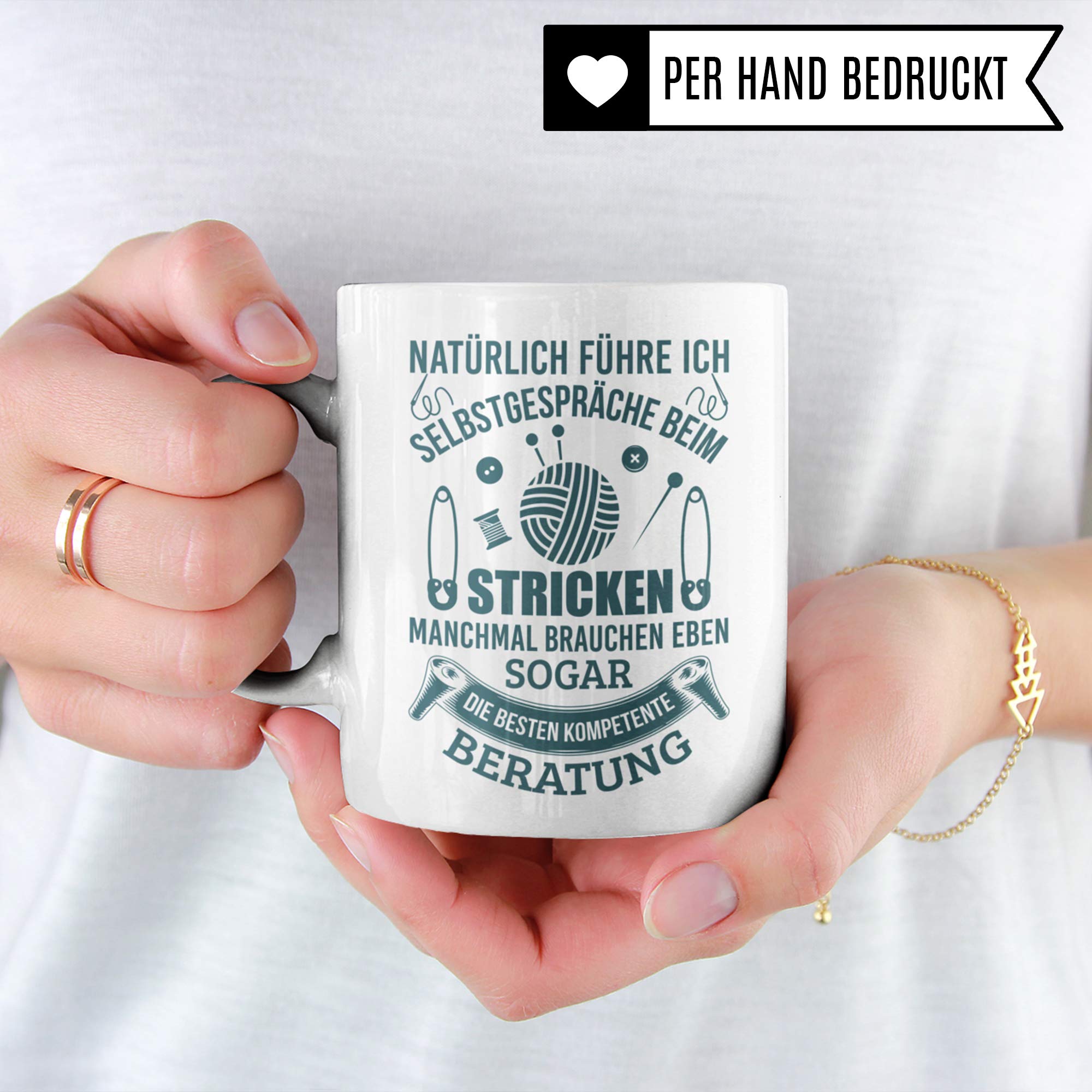 Pagma Druck Stricken Geschenk Tasse, Strickerin Spruch Becher Geschenkidee, Kaffeetasse Häkeln Kaffeebecher (Weiß/Weiß)